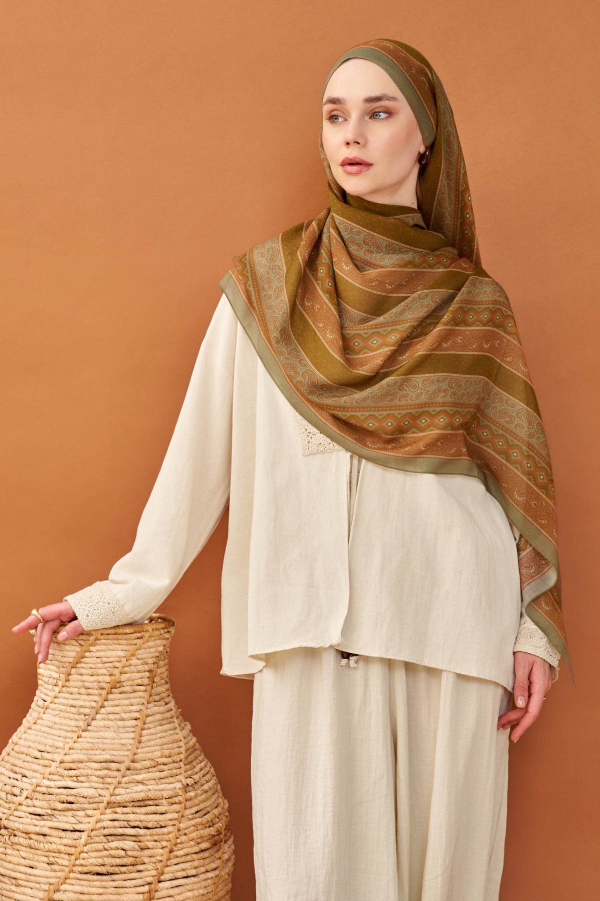 Riva Şal Tencel Ethnic Way Yeşil