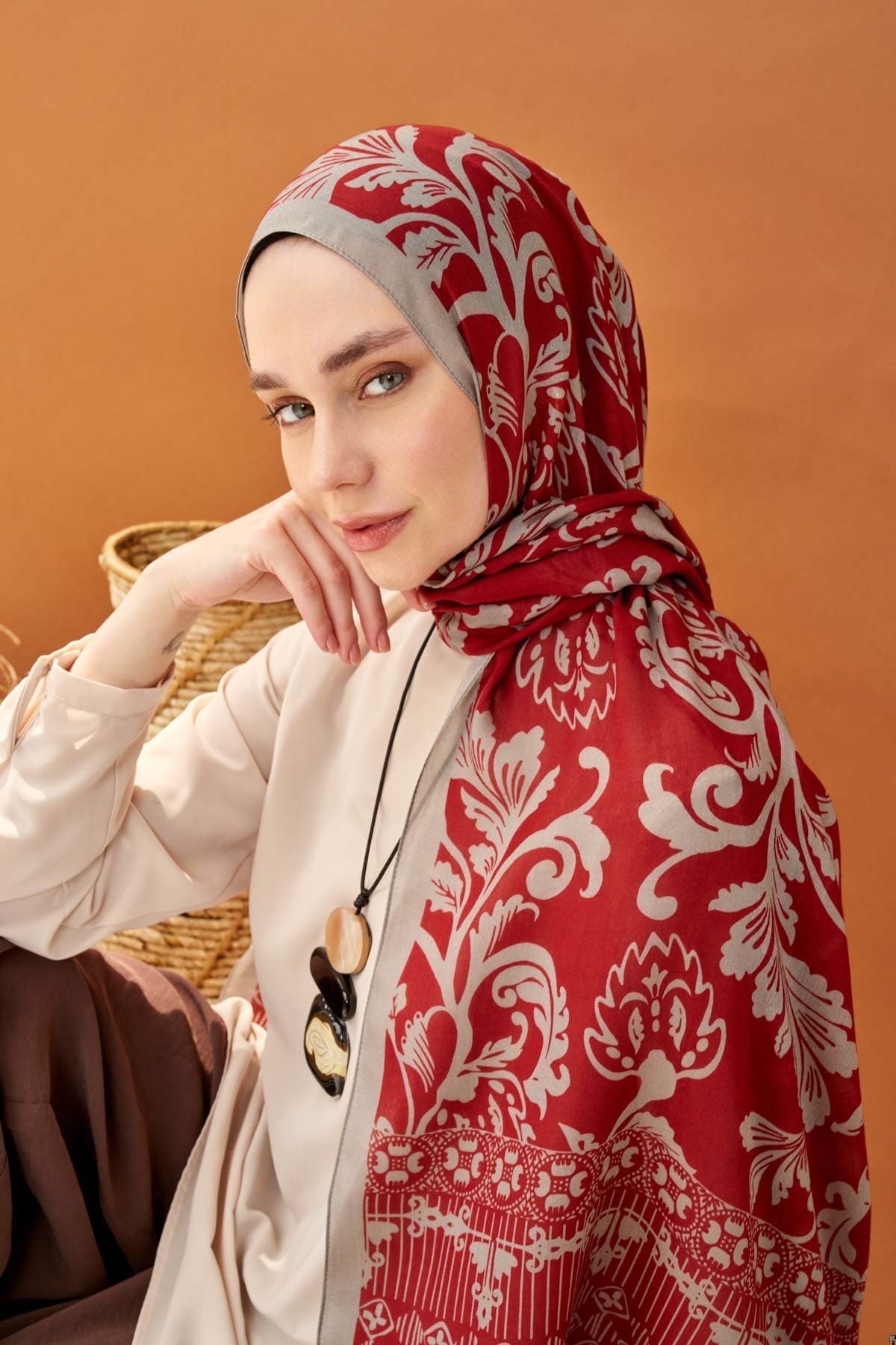 Riva Şal Tencel Floral Bordo