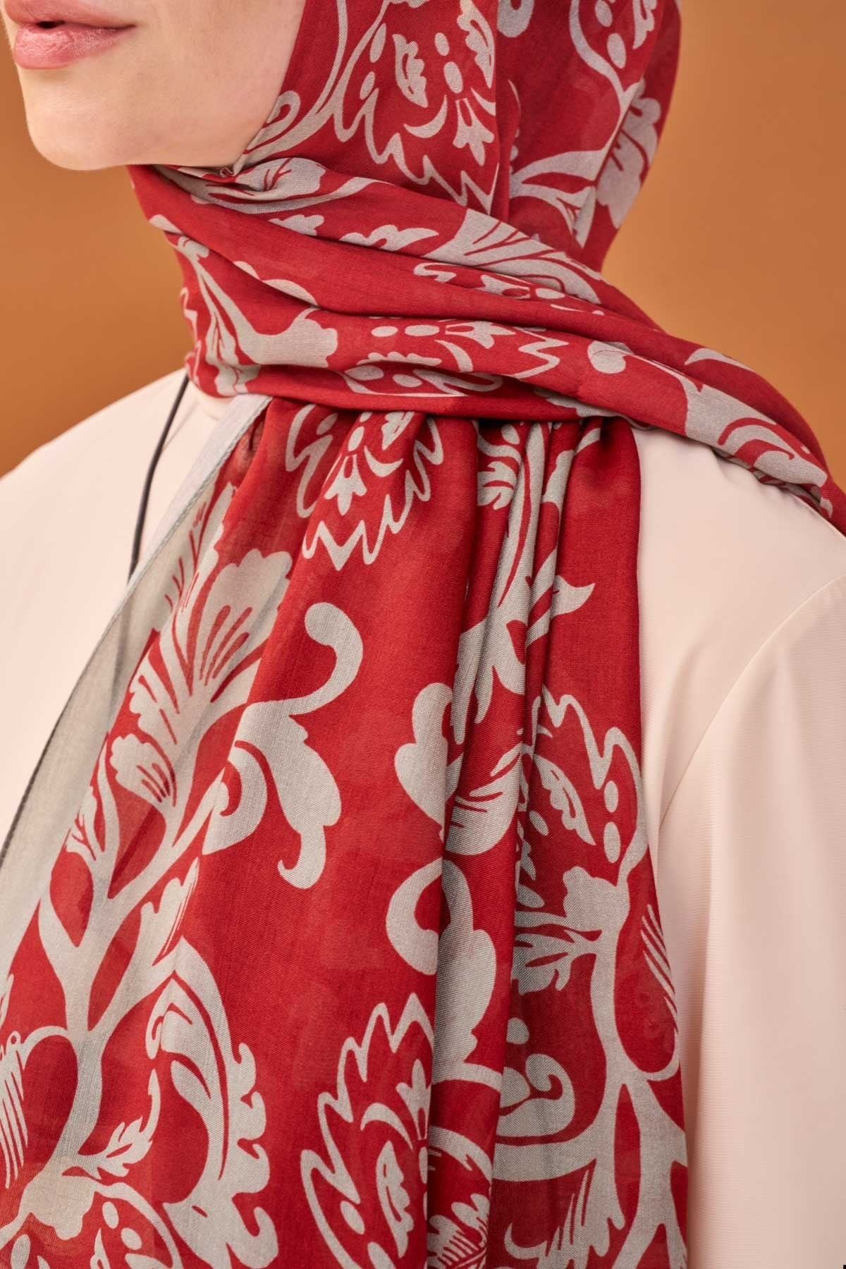 Riva Şal Tencel Floral Bordo
