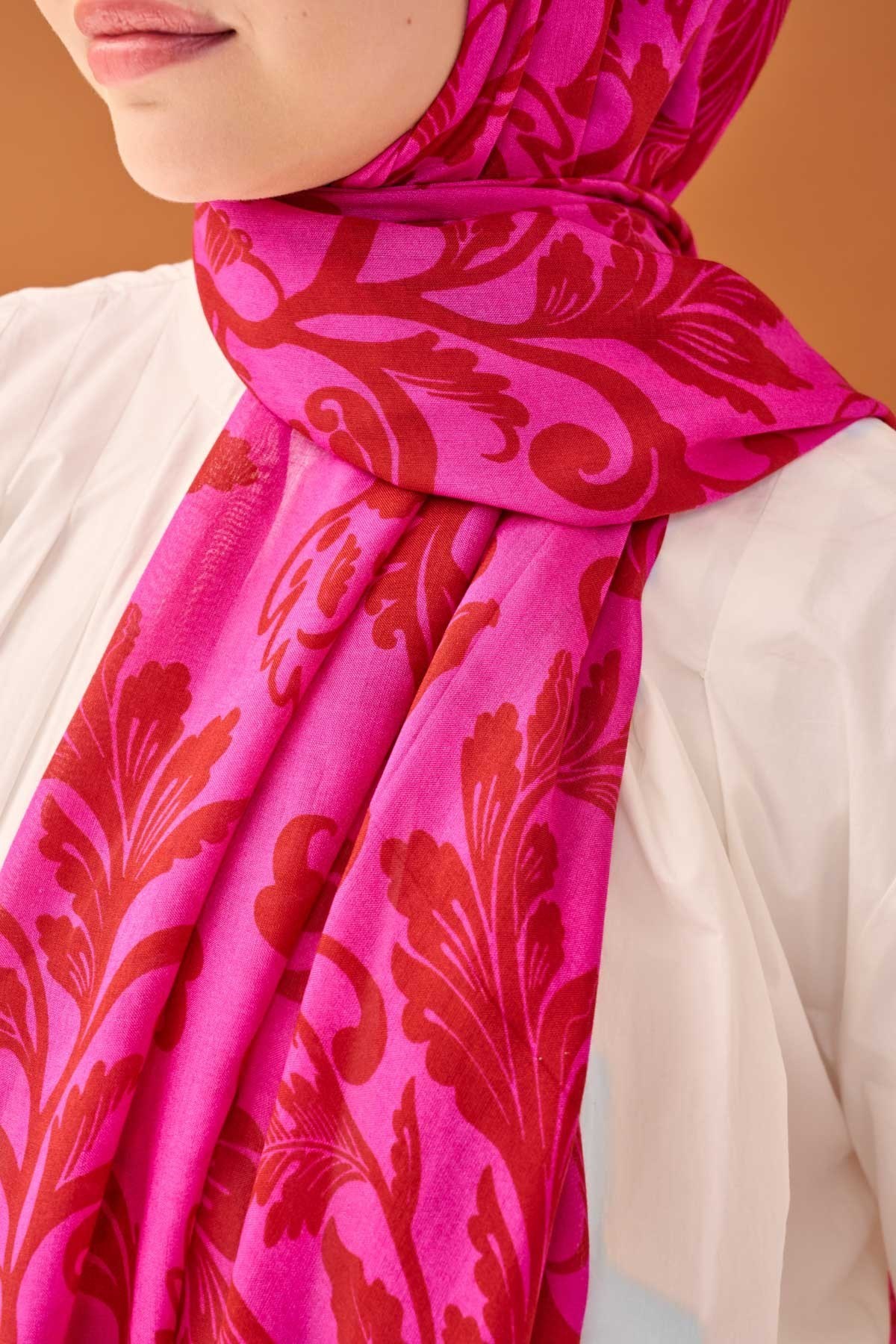 Riva Şal Tencel Floral Koyu Pembe