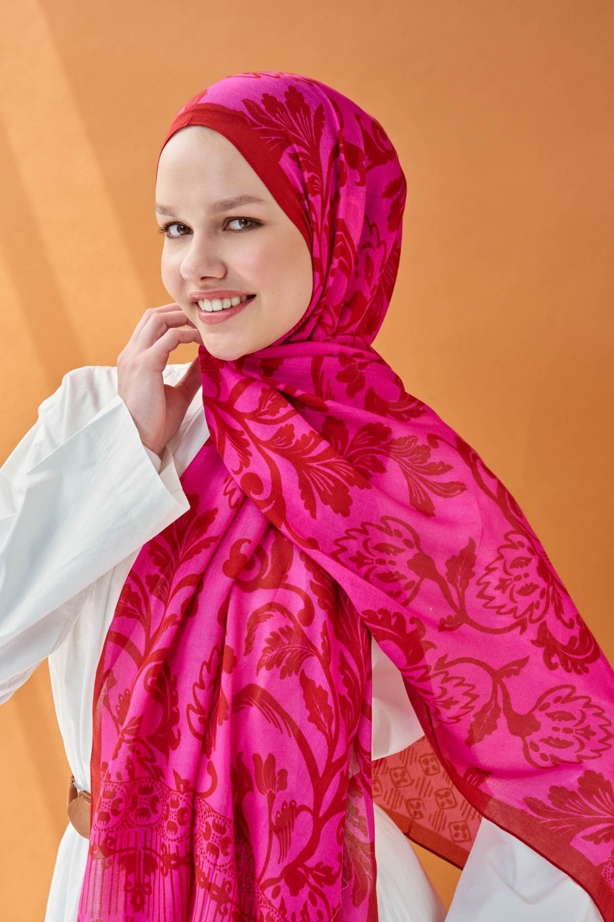 Riva Şal Tencel Floral Koyu Pembe