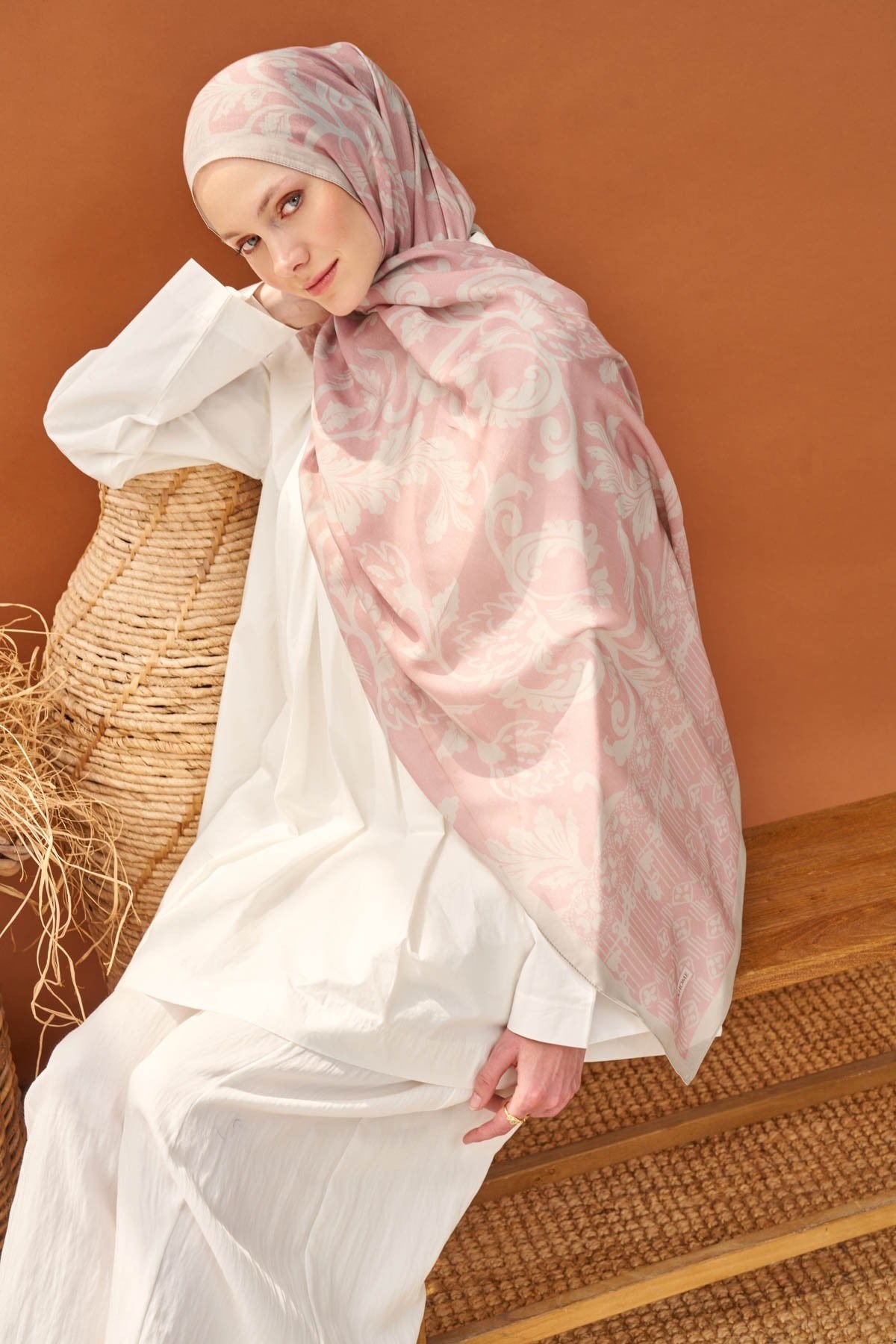 Riva Şal Tencel Floral Pembe
