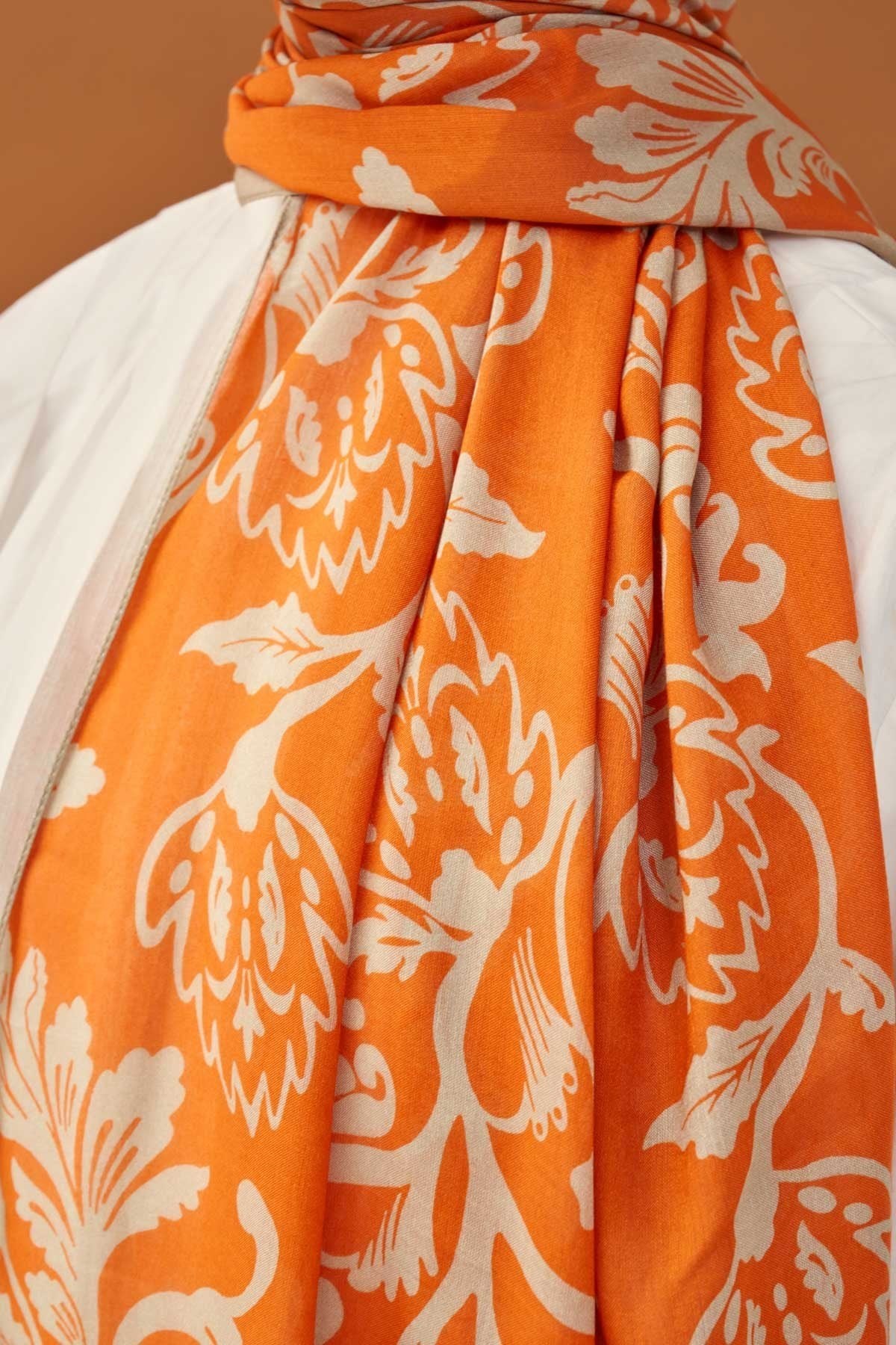 Riva Şal Tencel Floral Turuncu