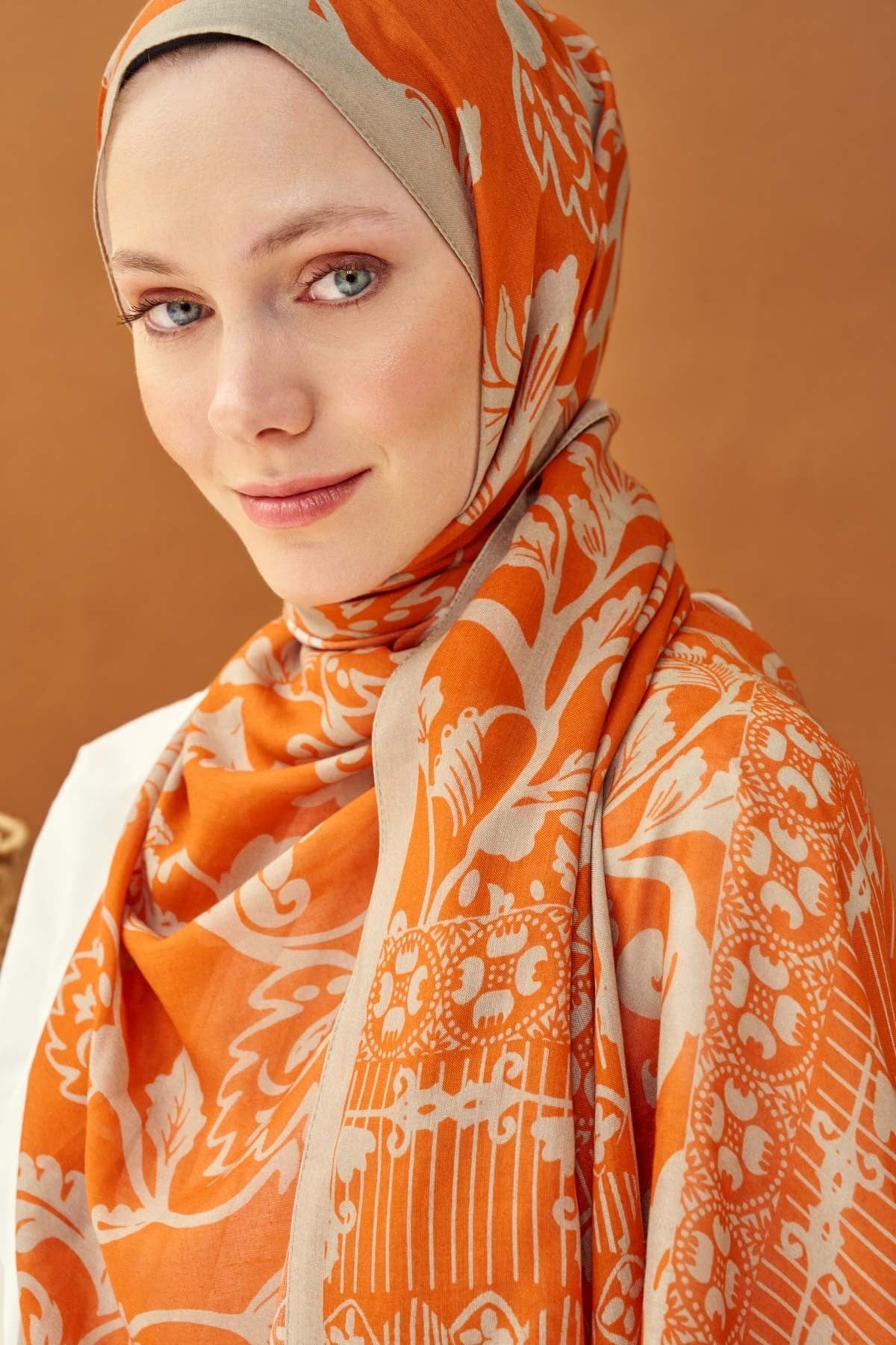 Riva Şal Tencel Floral Turuncu