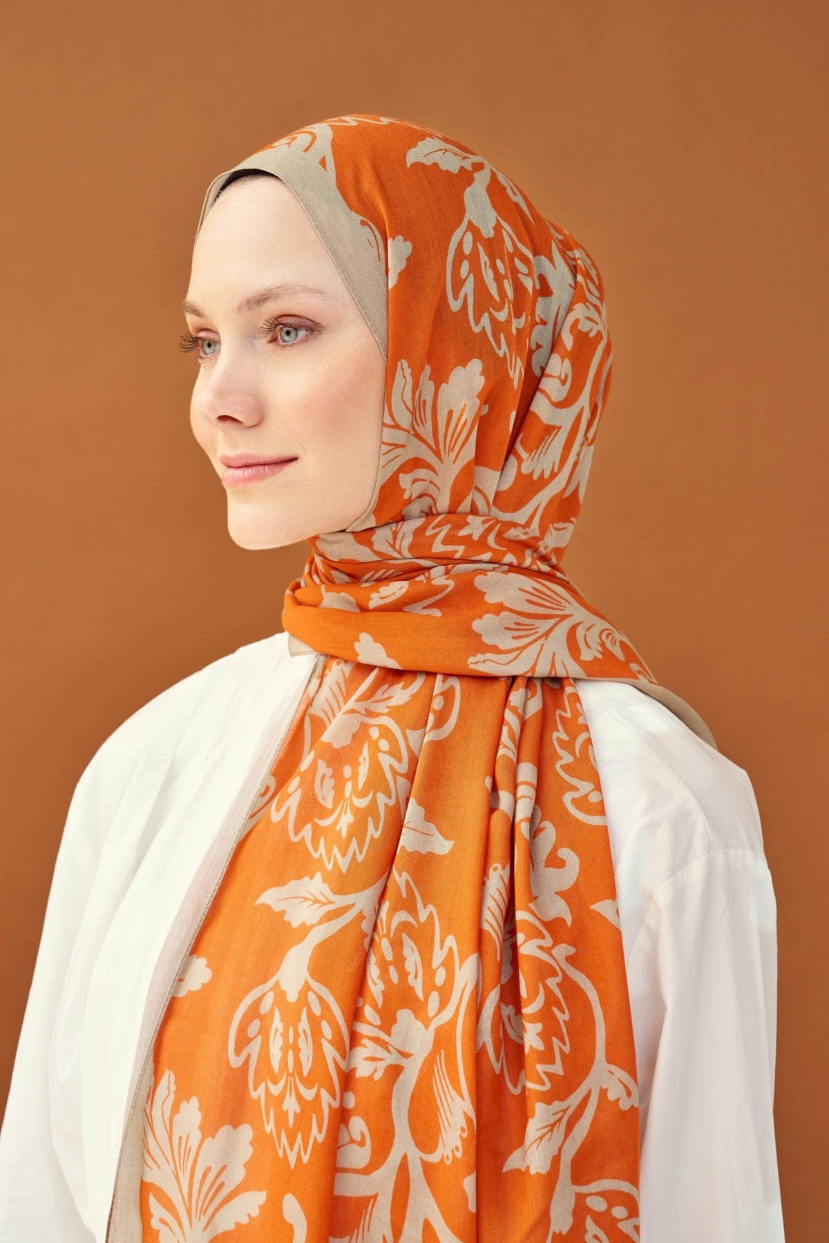 Riva Şal Tencel Floral Turuncu