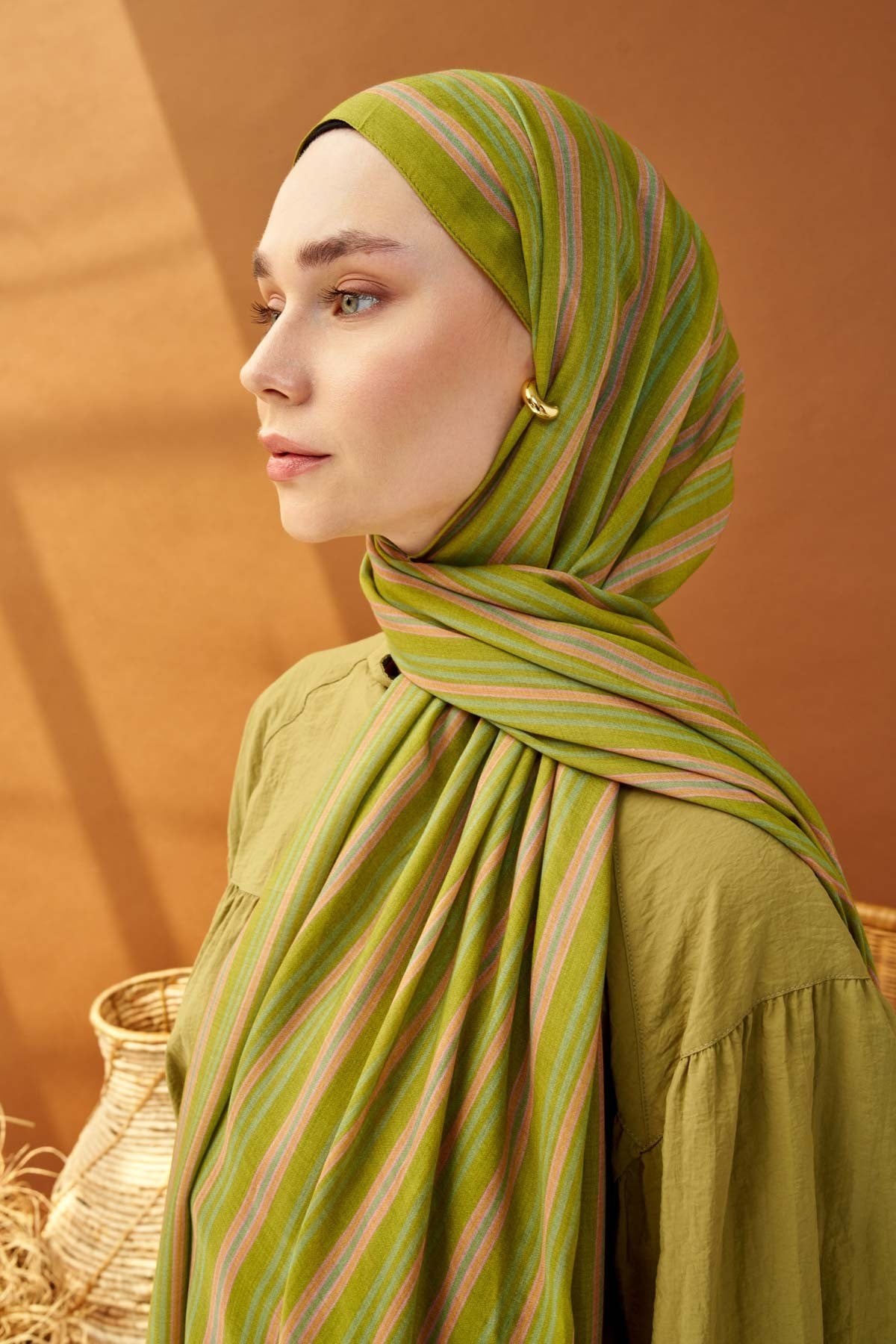 Riva Şal Tencel Line Fıstık Yeşili