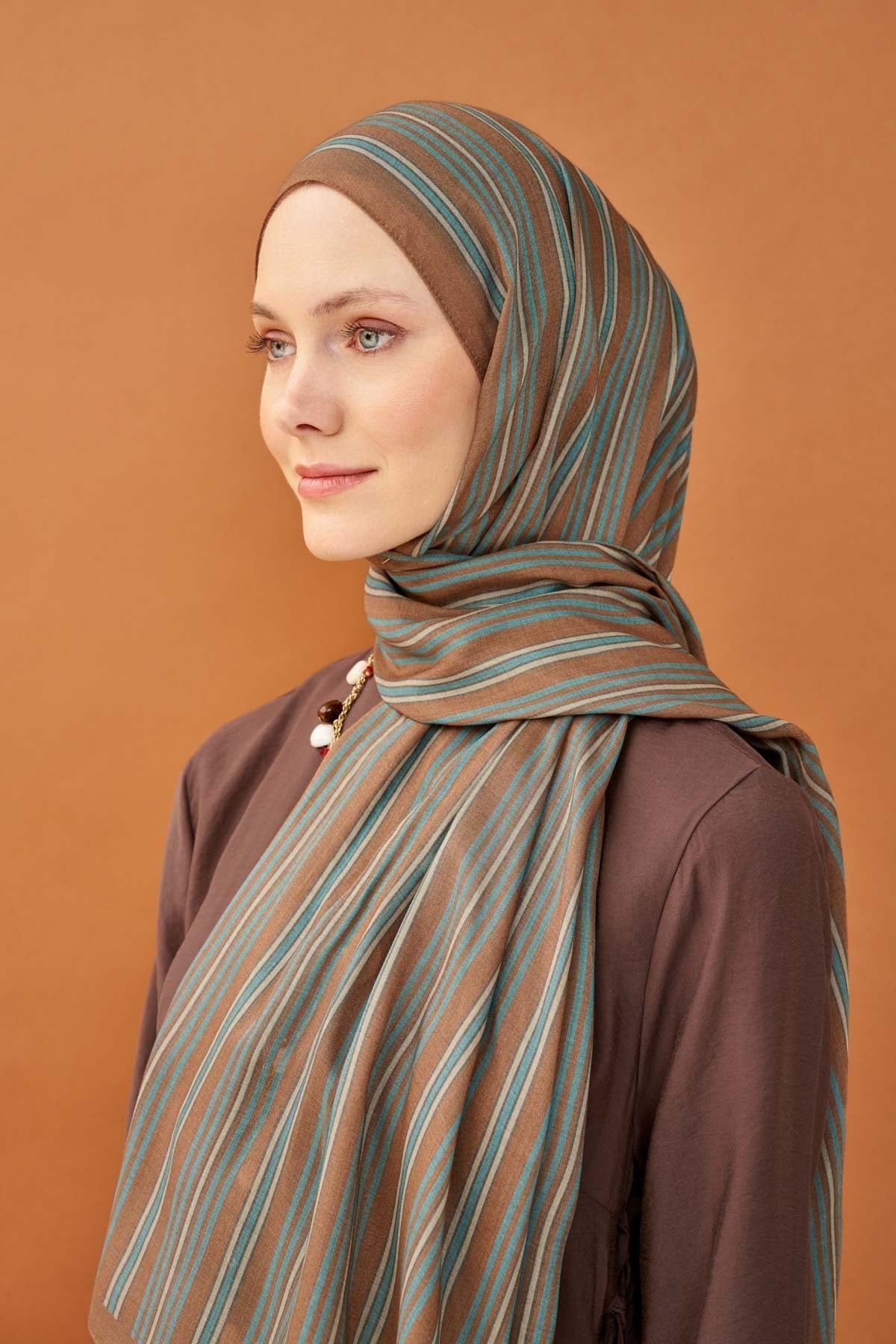Riva Şal Tencel Line Kahverengi