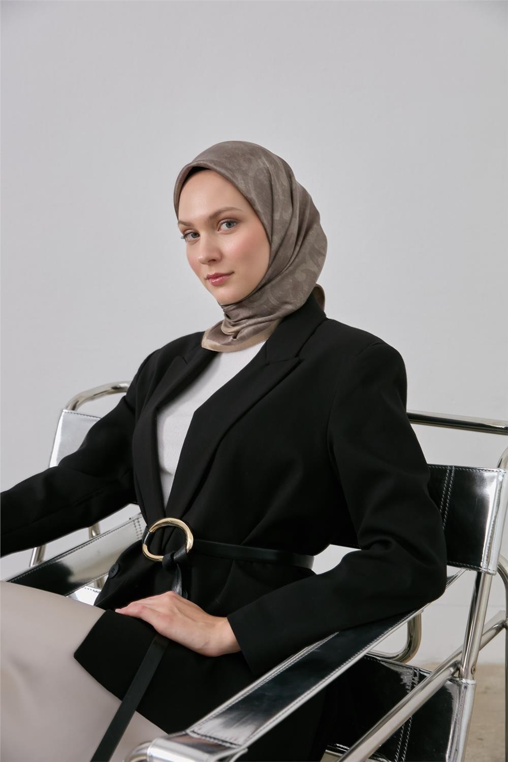 Shiny Işıltı Eşarp Vizon Etnik Desen 90*90