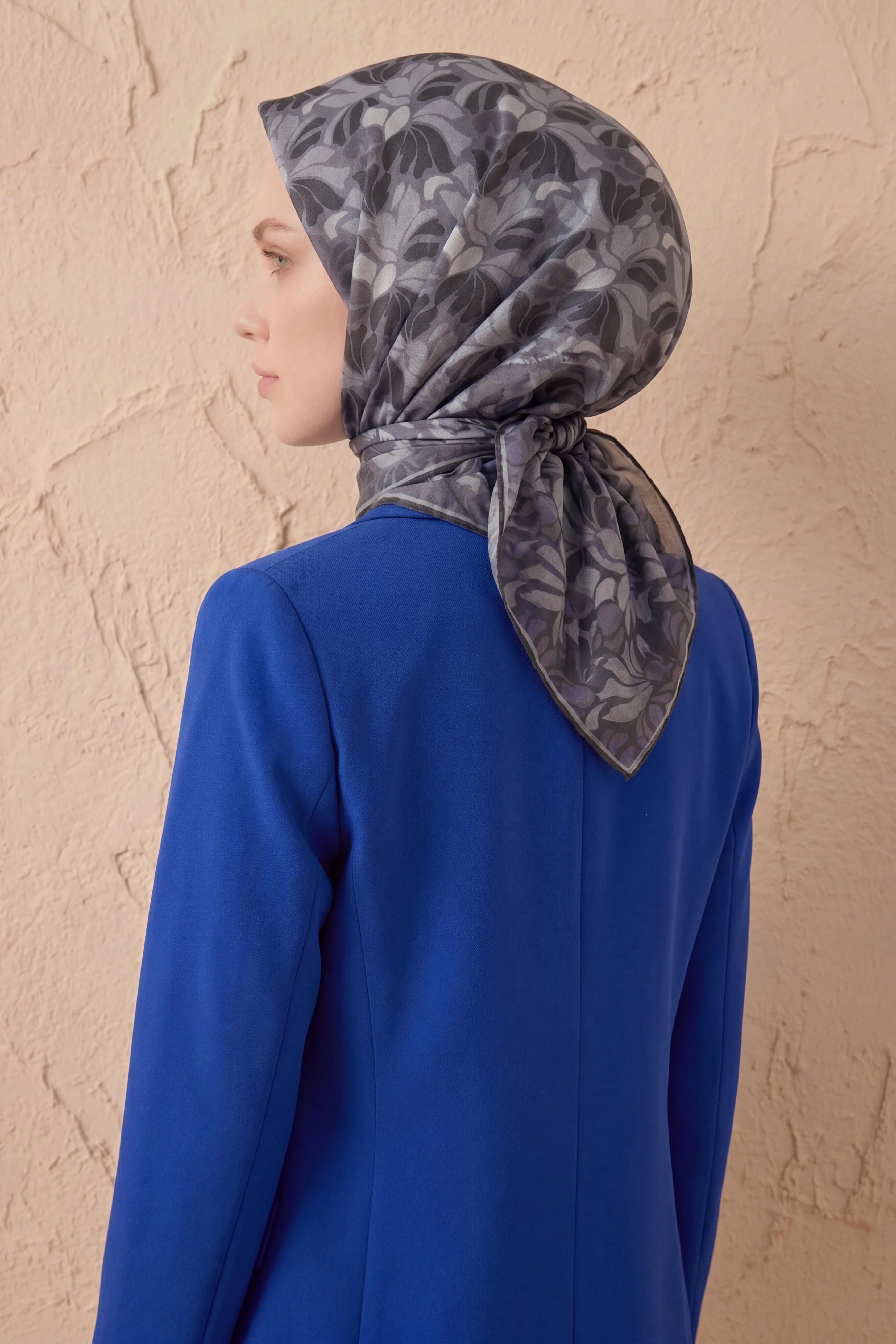 Soft Eşarp Floral Line Antrasit 90x90