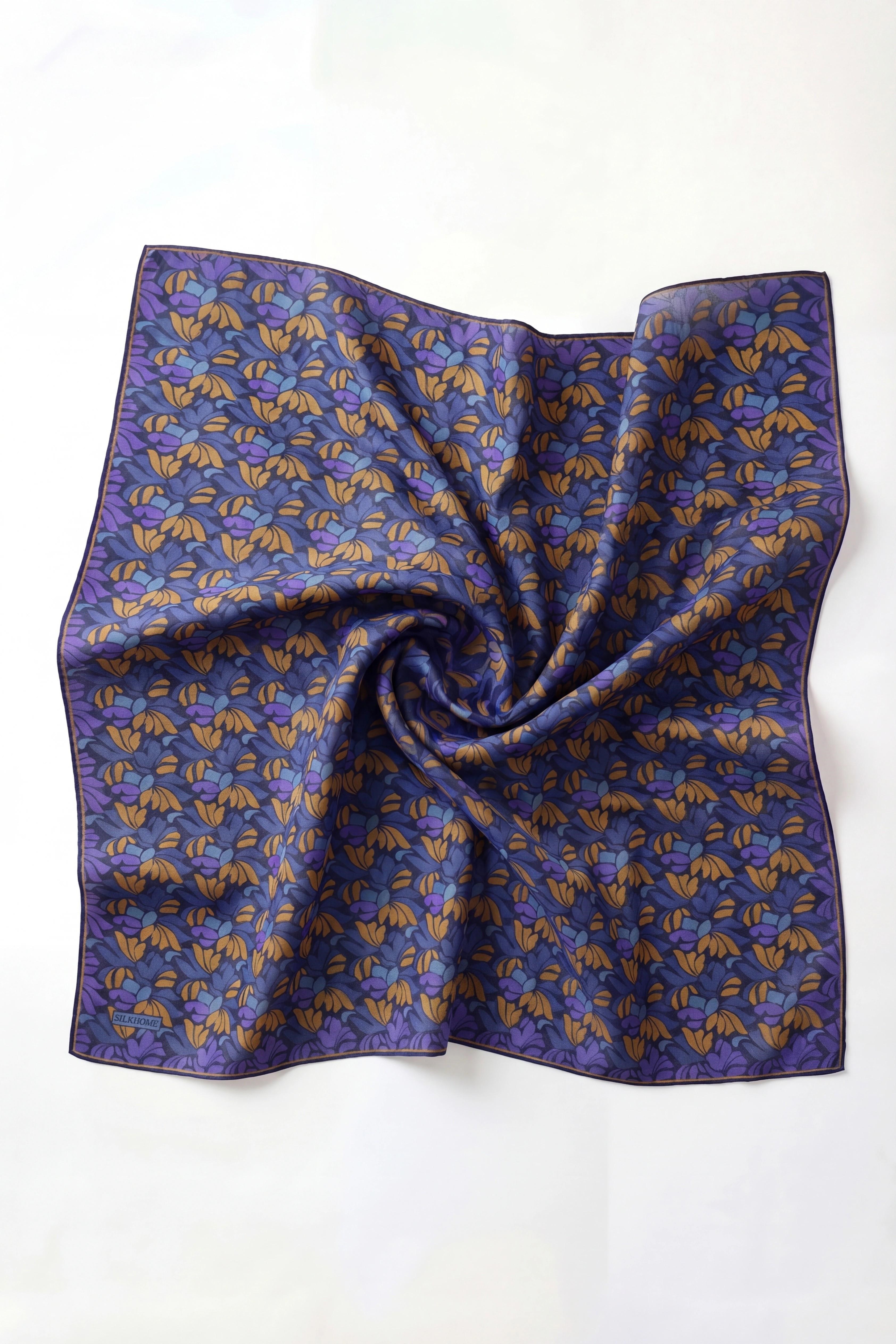 Soft Eşarp Floral Line Koyu Lacivert 90x90