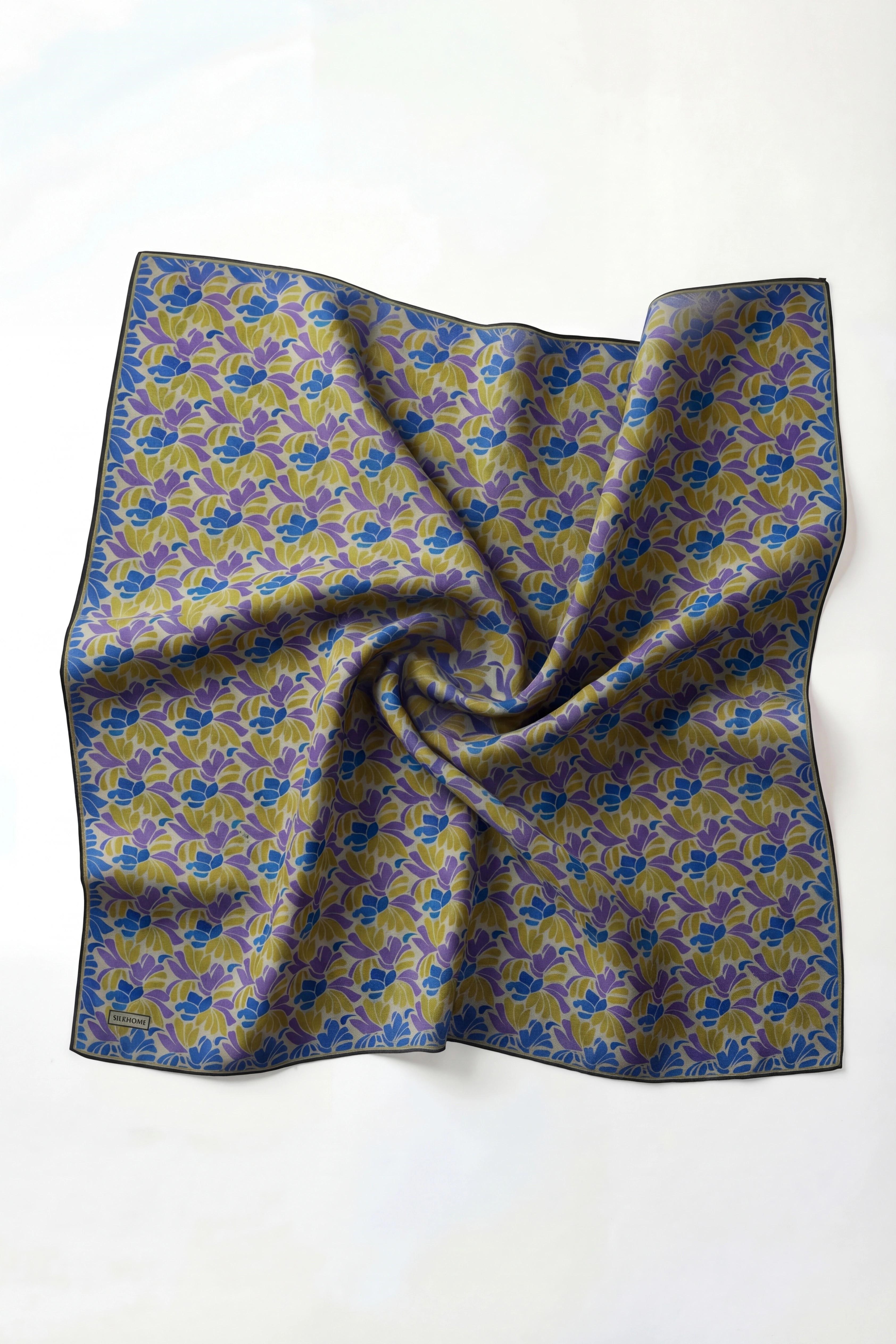 Soft Eşarp Floral Line Mavi Mor 90x90