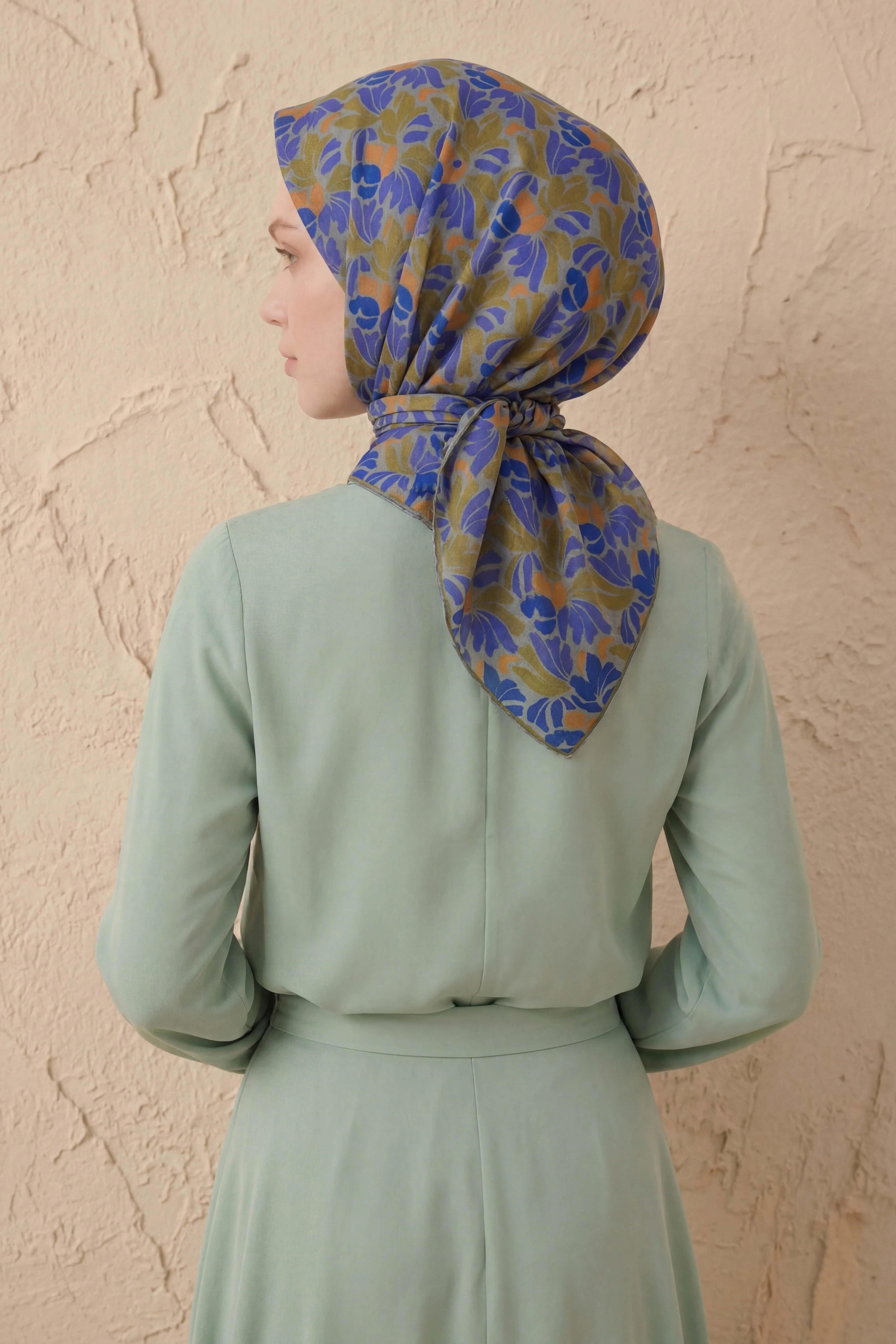 Soft Eşarp Floral Line Olive 90x90