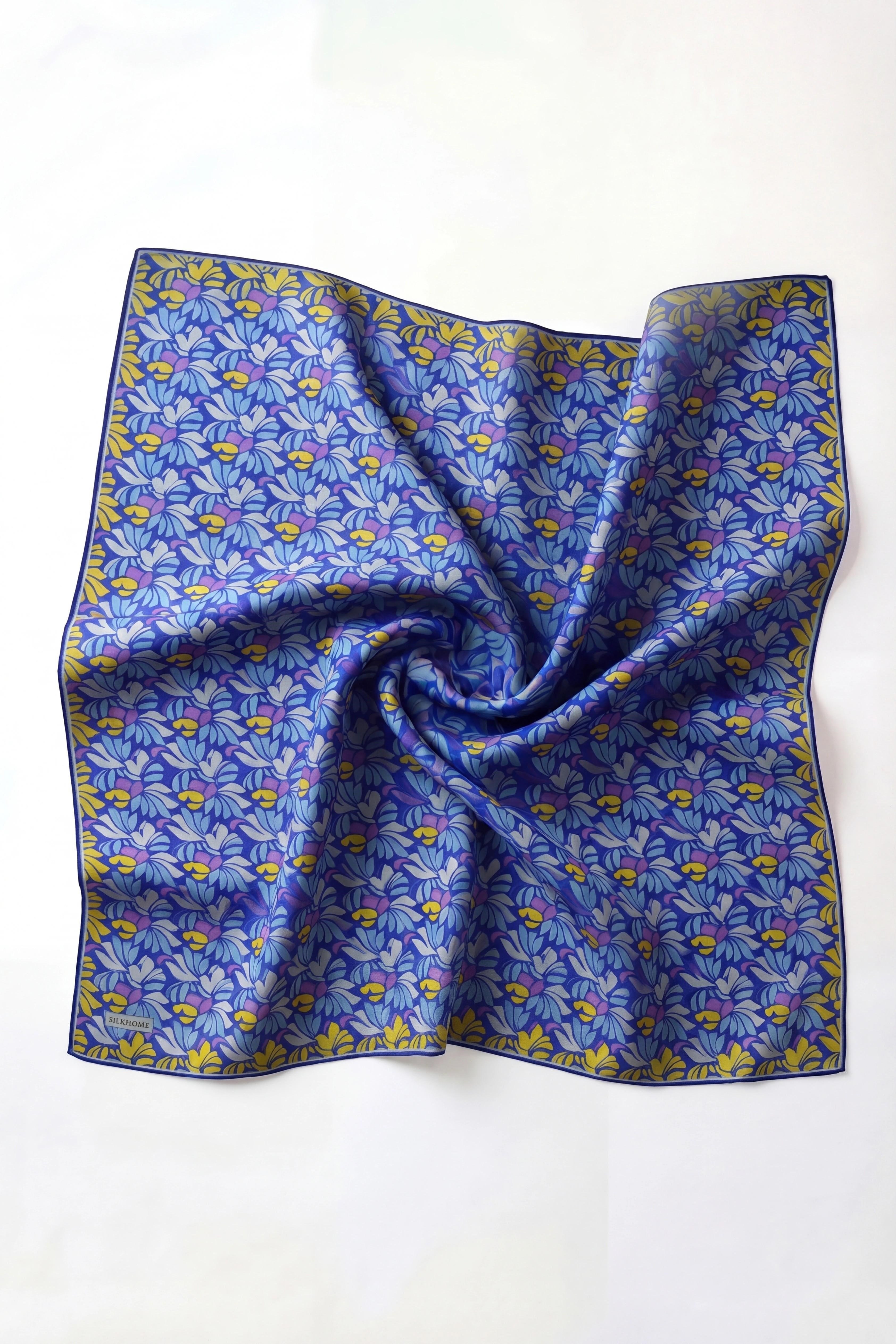 Soft Eşarp Floral Line Saks Mavi 90x90