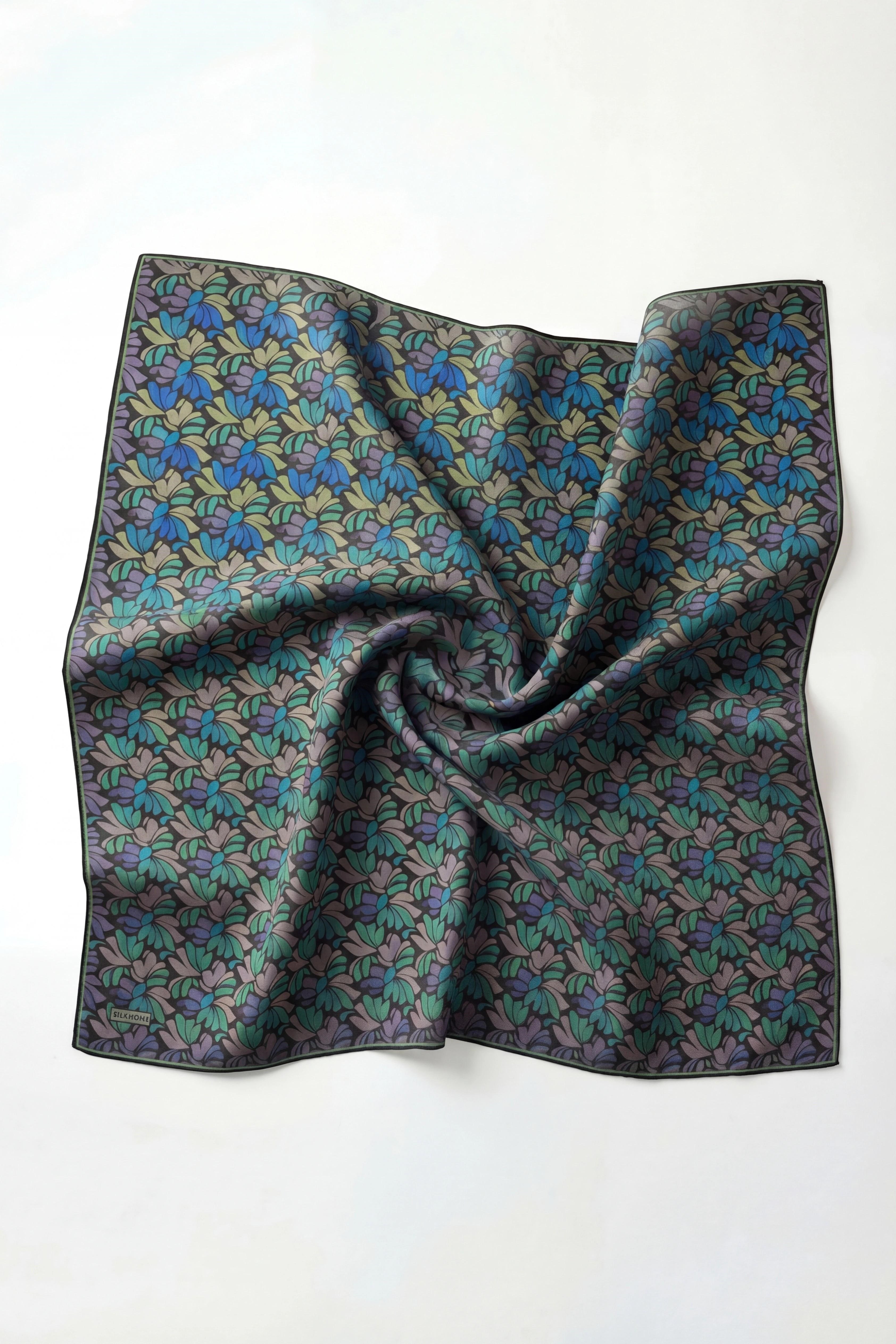 Soft Eşarp Floral Line Siyah 90x90