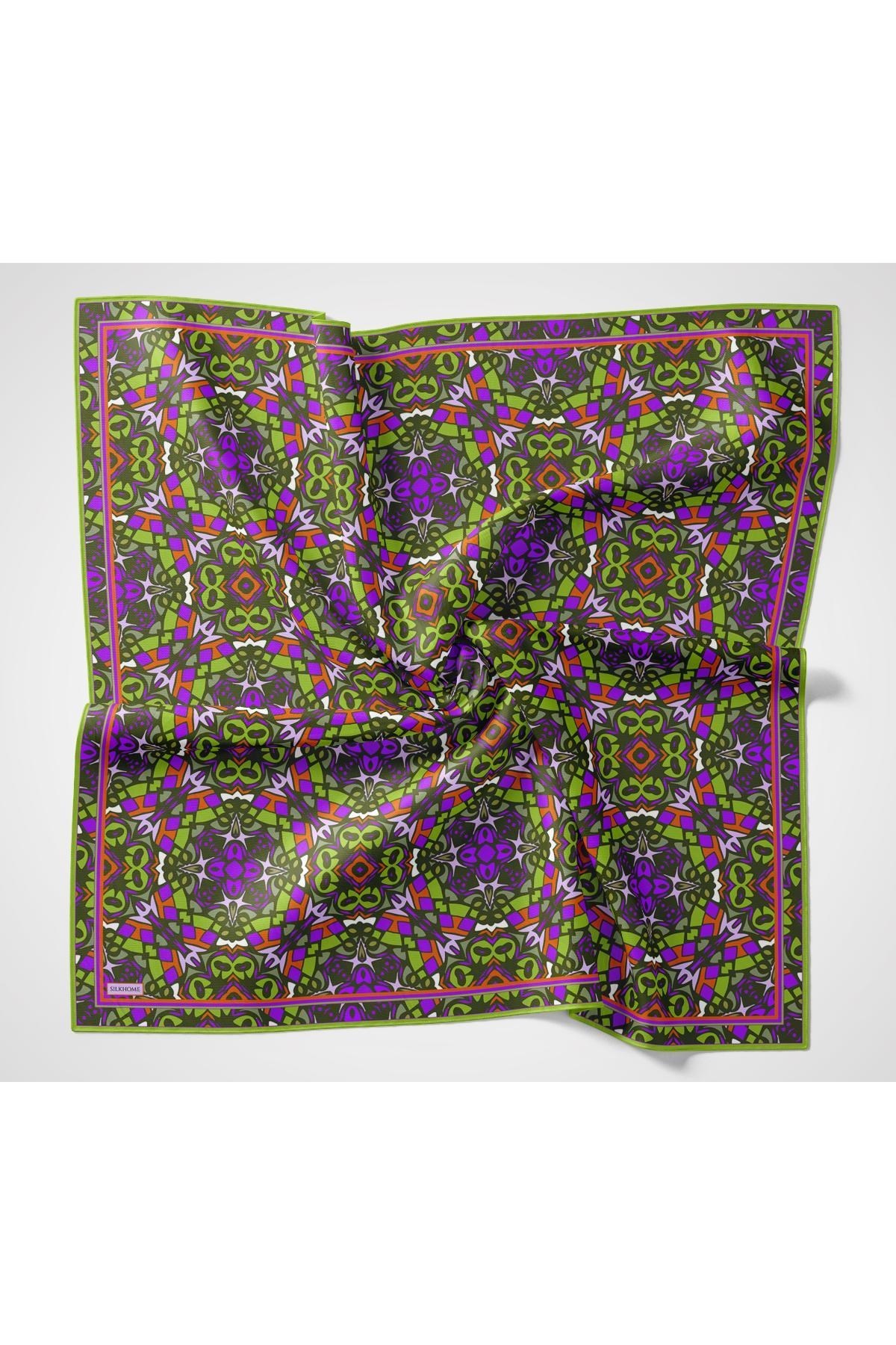 Soft Eşarp Geometrik Kına Yeşili 90x90