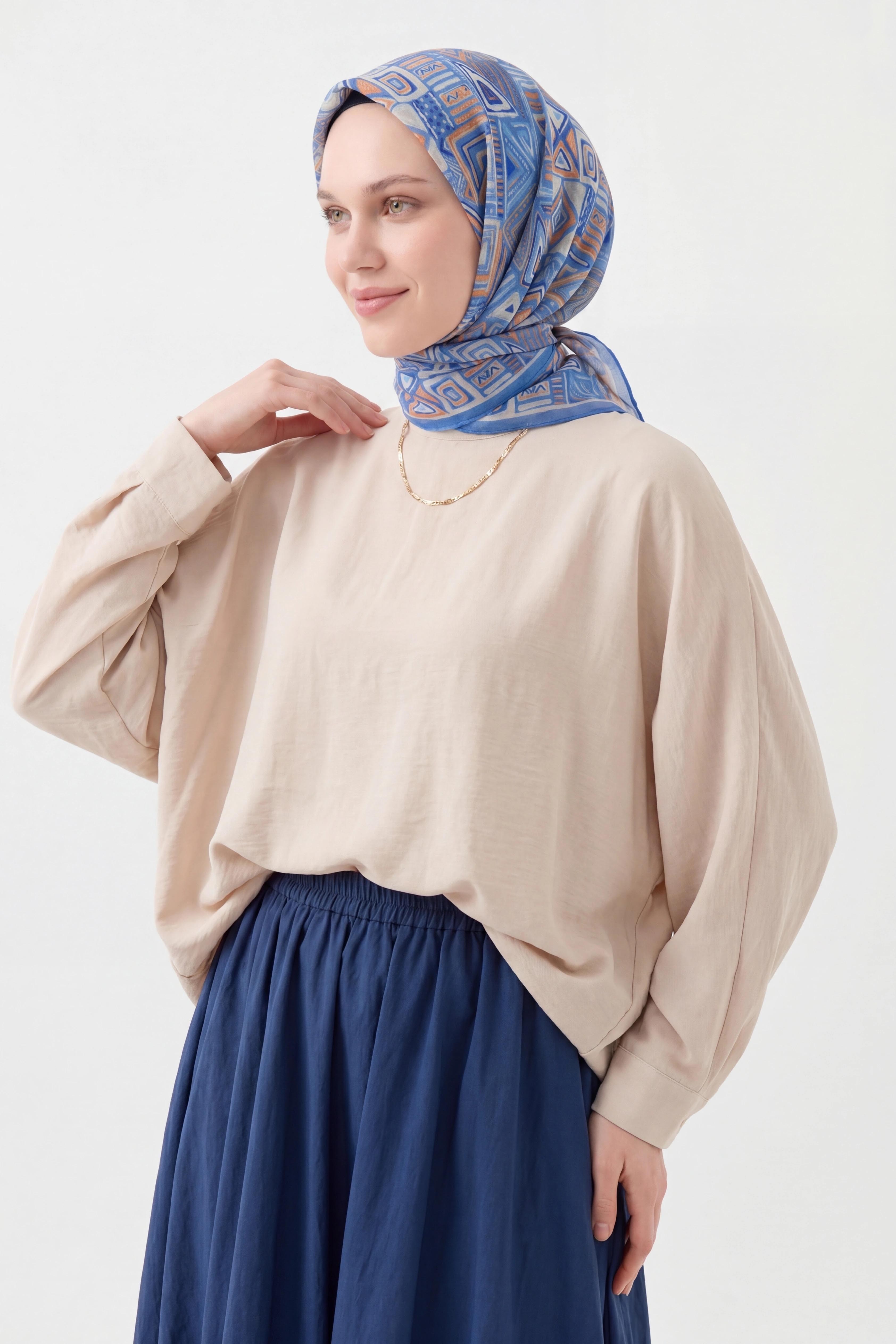 Soft Eşarp Geometrik Mavi