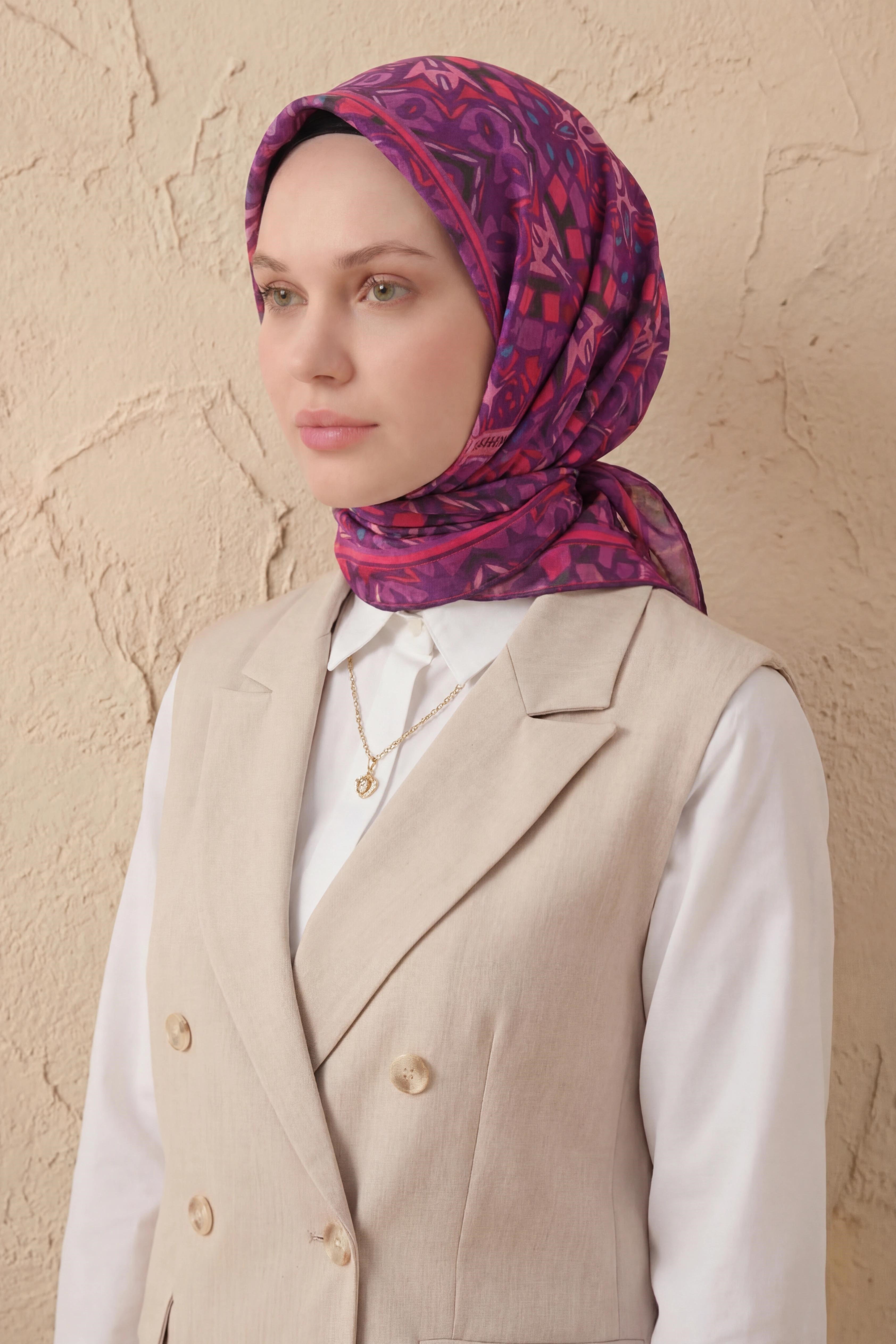 Soft Eşarp Geometrik Mor 90x90