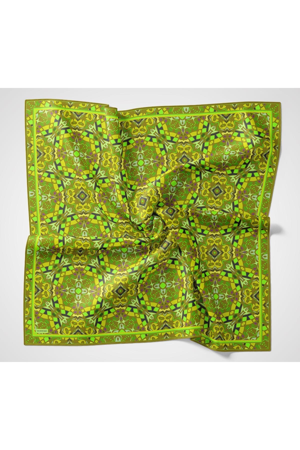 Soft Eşarp Geometrik Yağ Yeşili 90x90