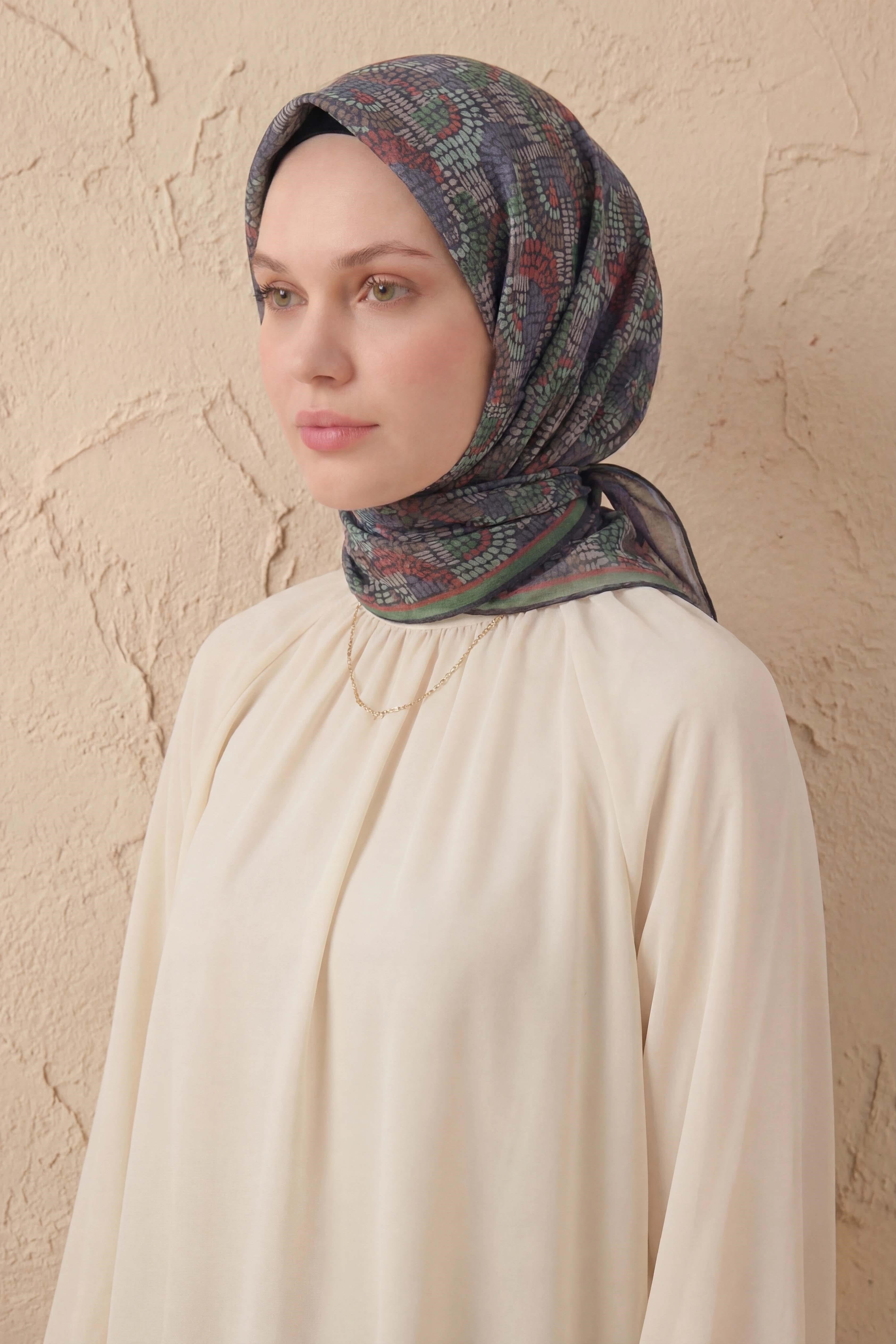 Soft Eşarp Melodi Desen Açık Yeşil 90x90