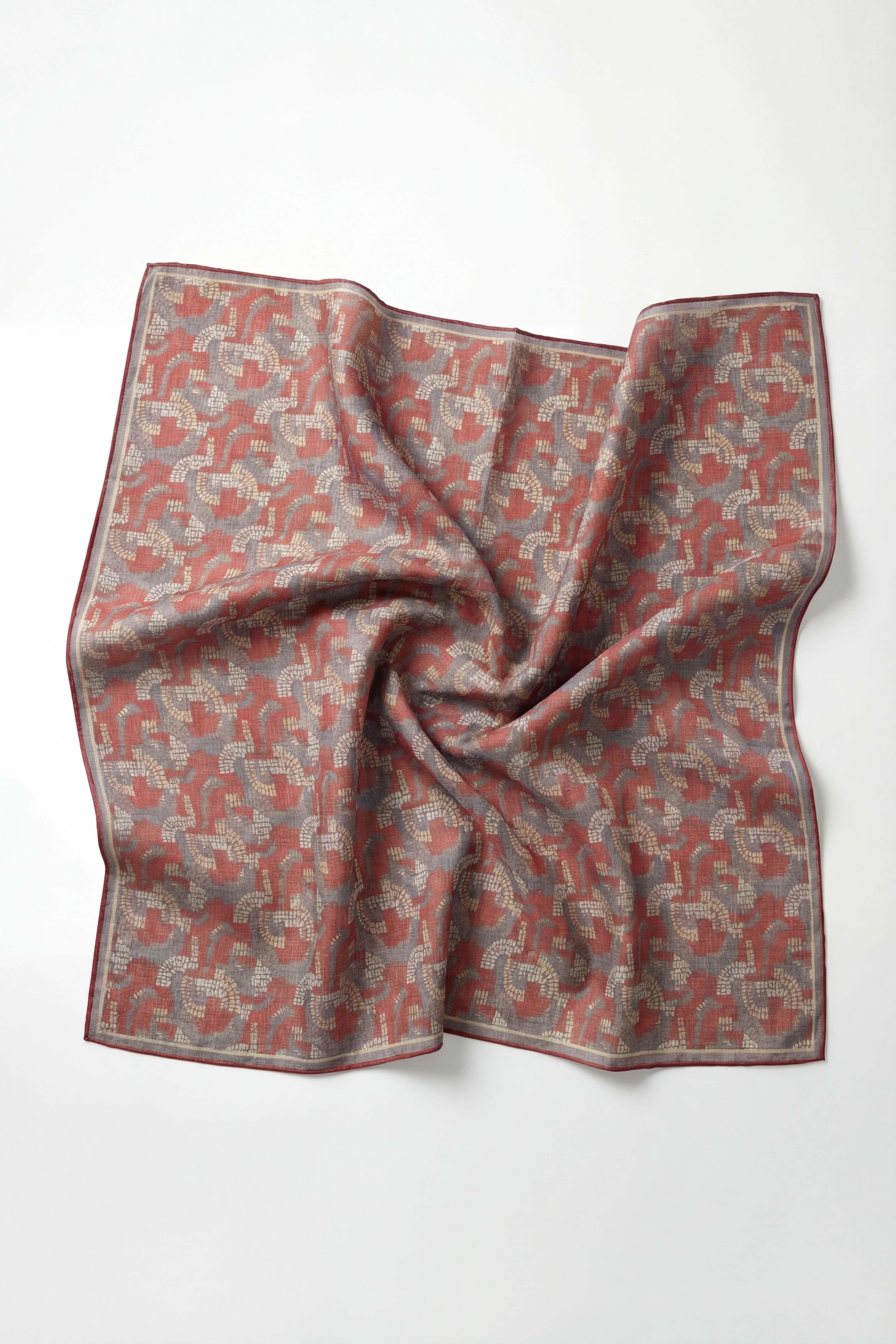 Soft Eşarp Melodi Desen Kırmızı Gri 90x90
