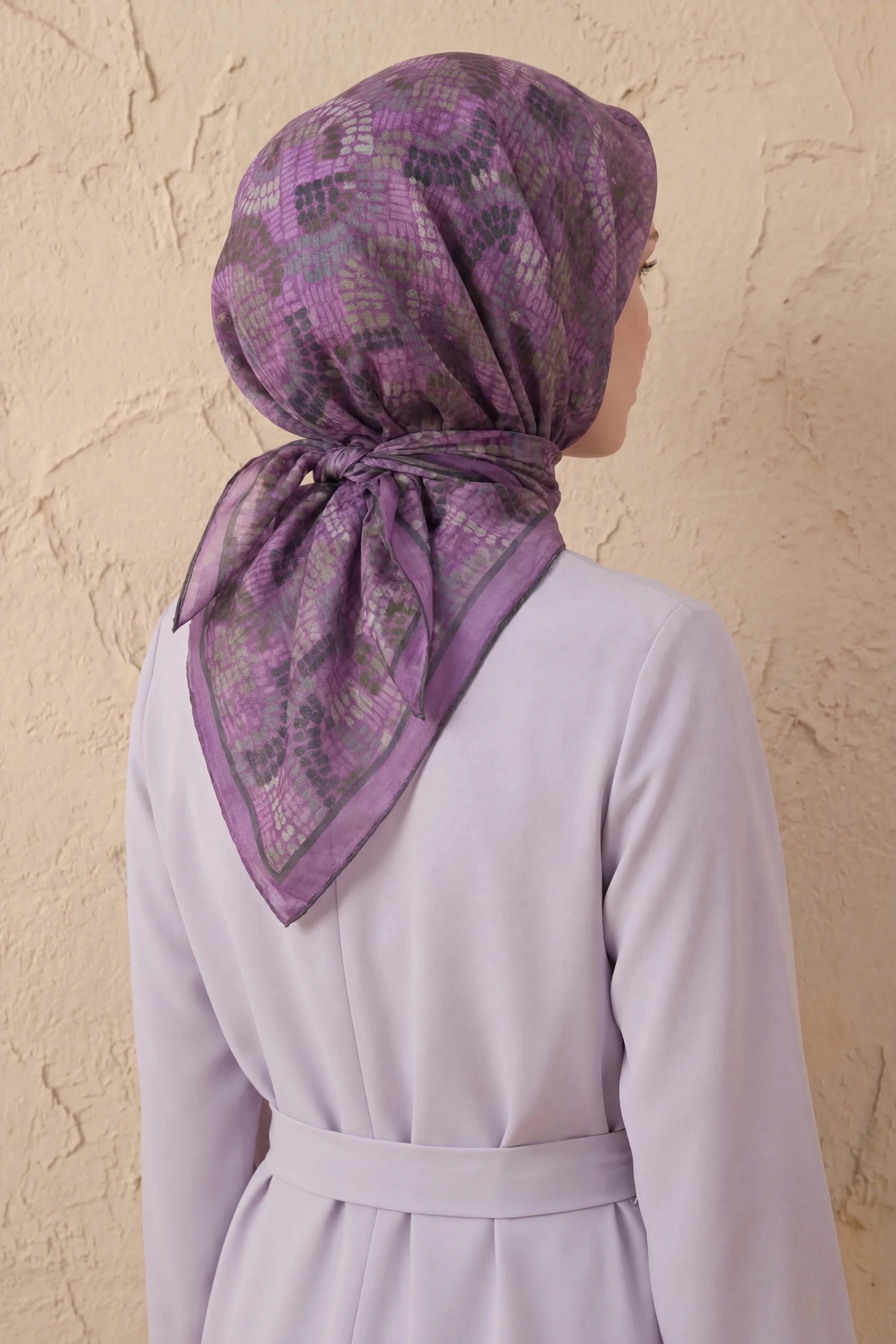 Soft Eşarp Melodi Desen Leylak 90x90