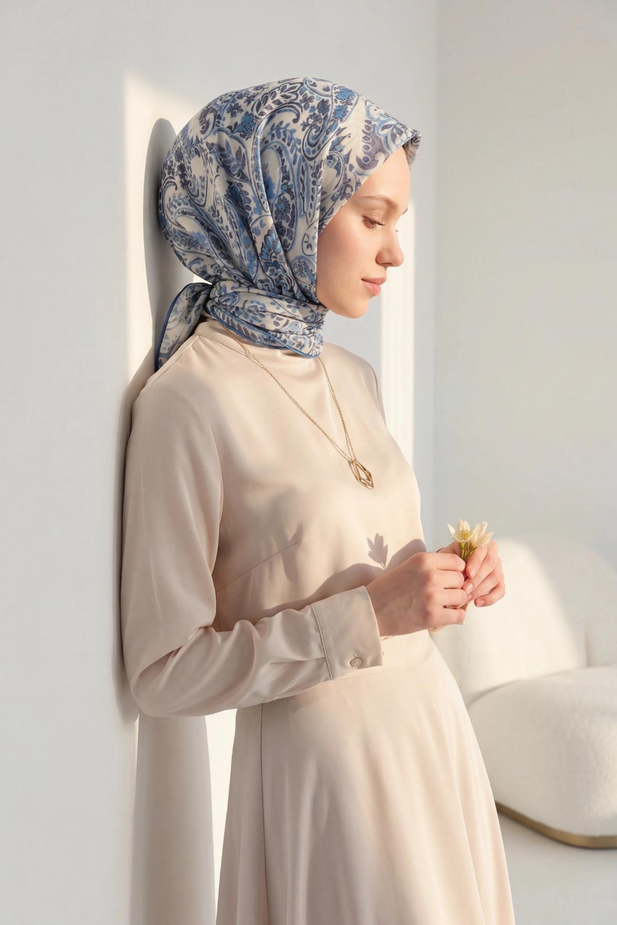 Soft Eşarp Perla Gök Mavi 90x90