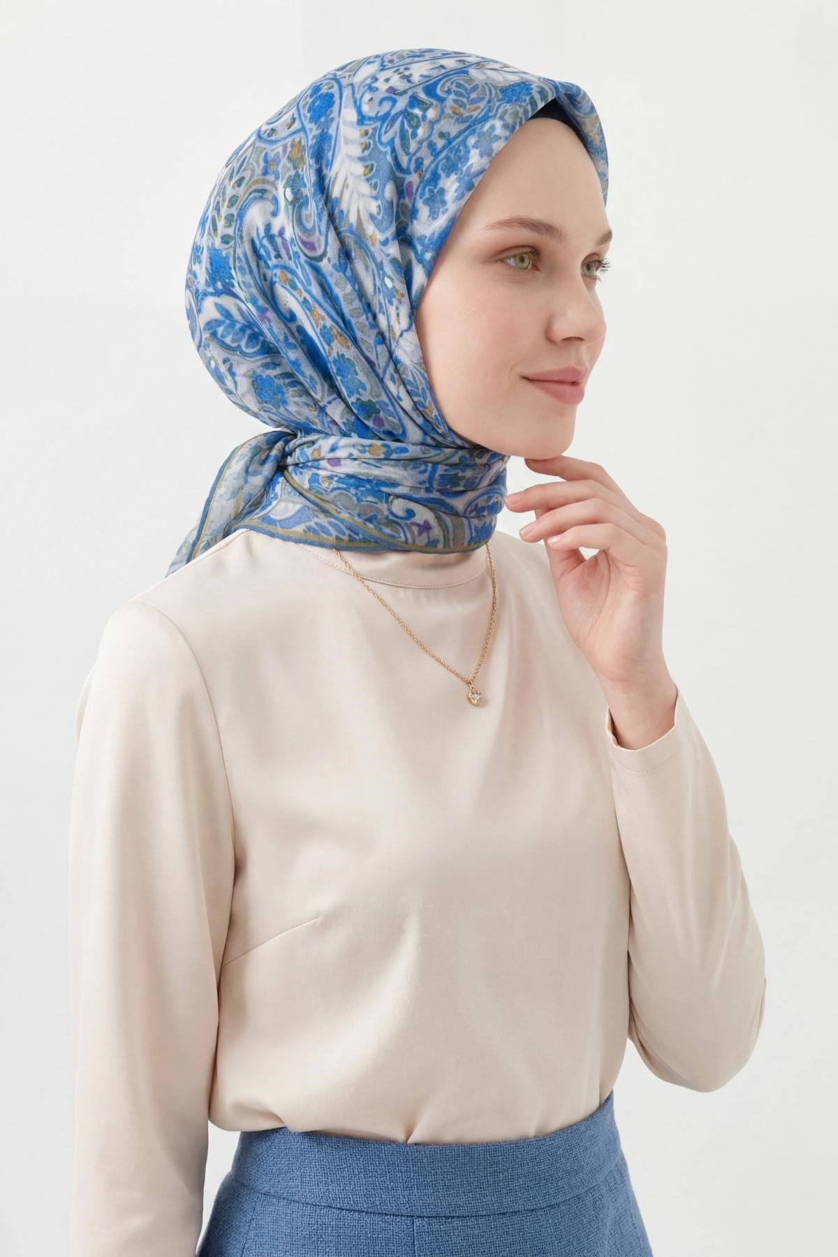 Soft Eşarp Perla Mavi 90x90