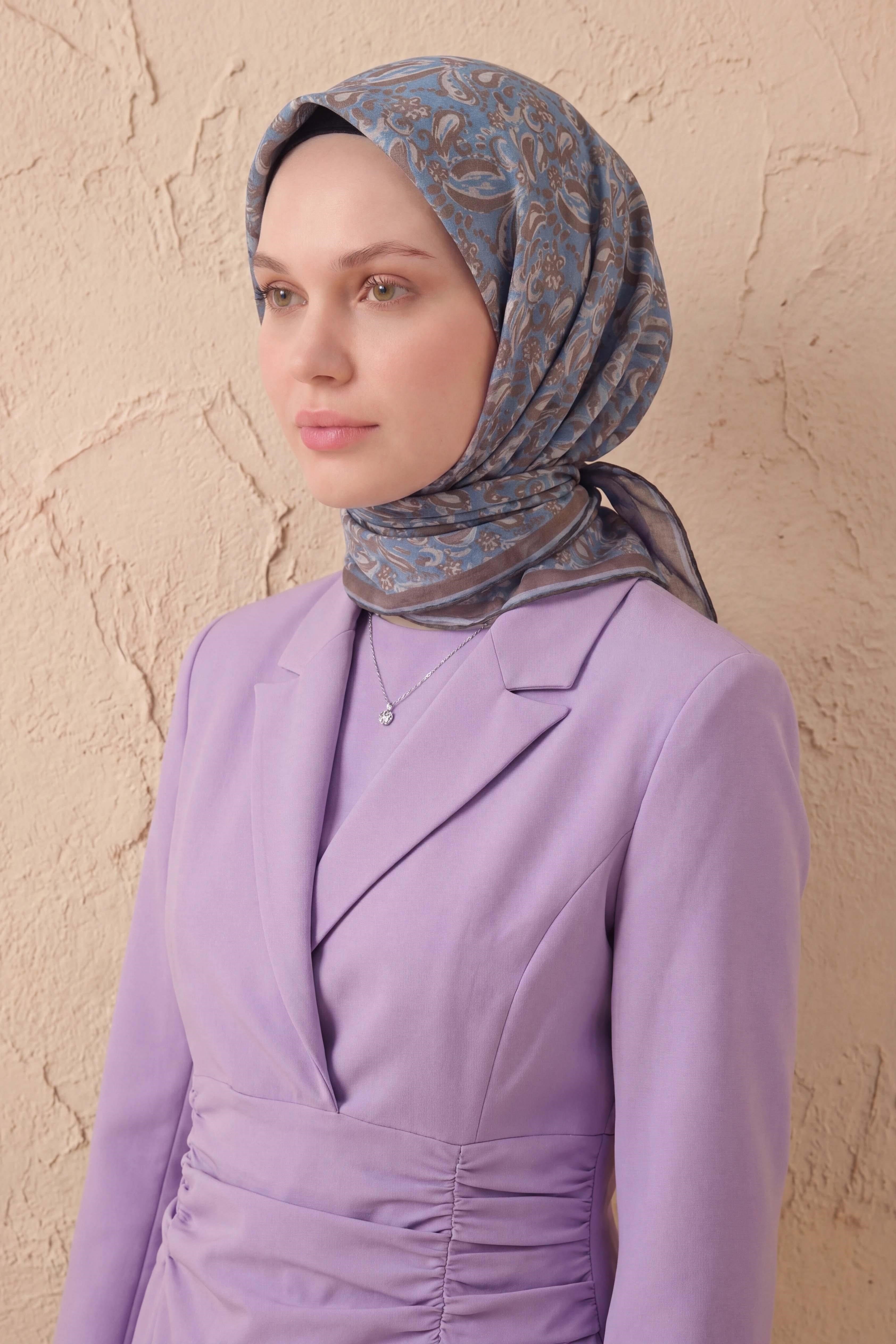 Soft Eşarp Şal Motif Gök Mavi 90x90