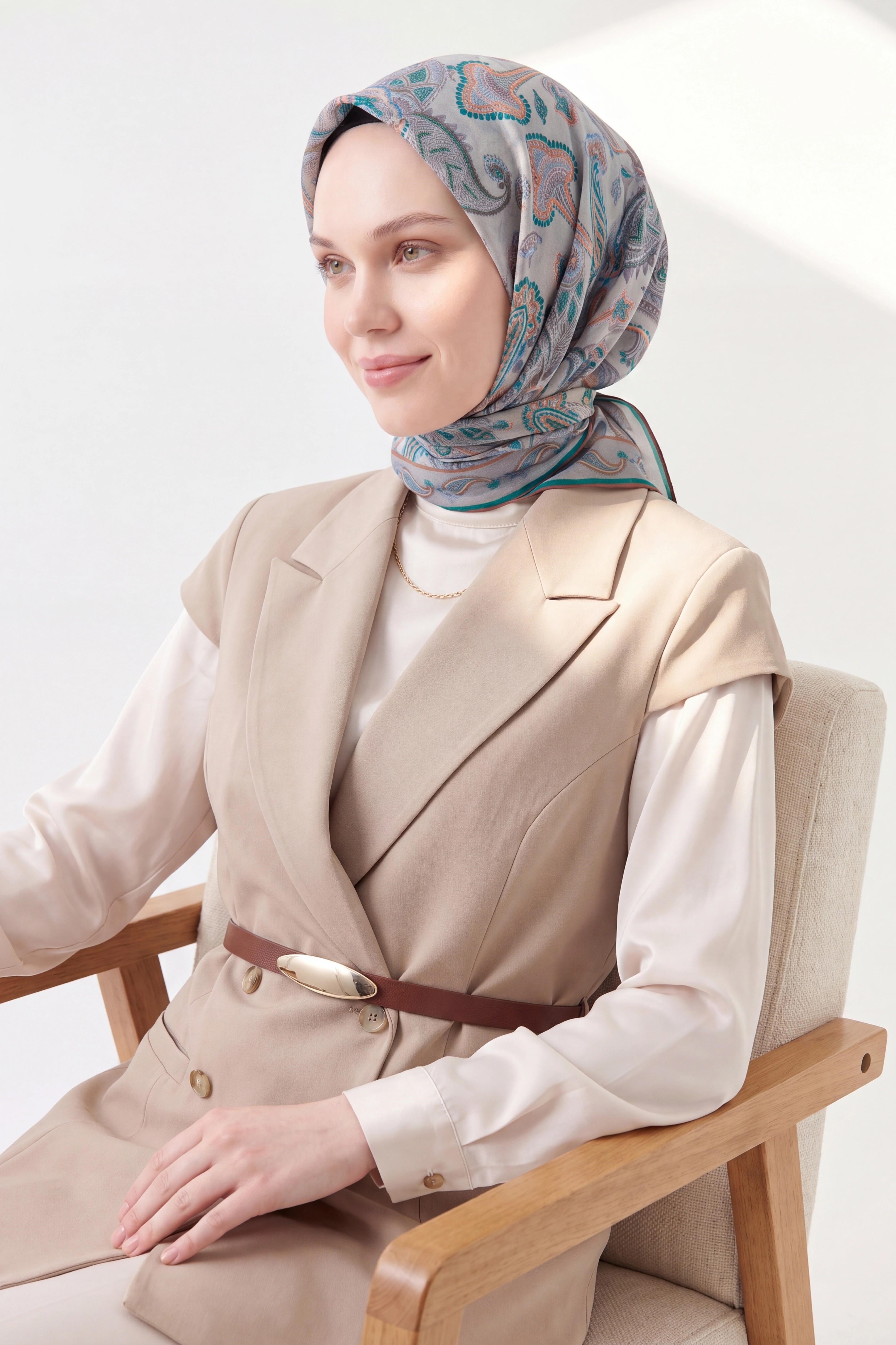 Soft Eşarp Şal Motif Gümüş