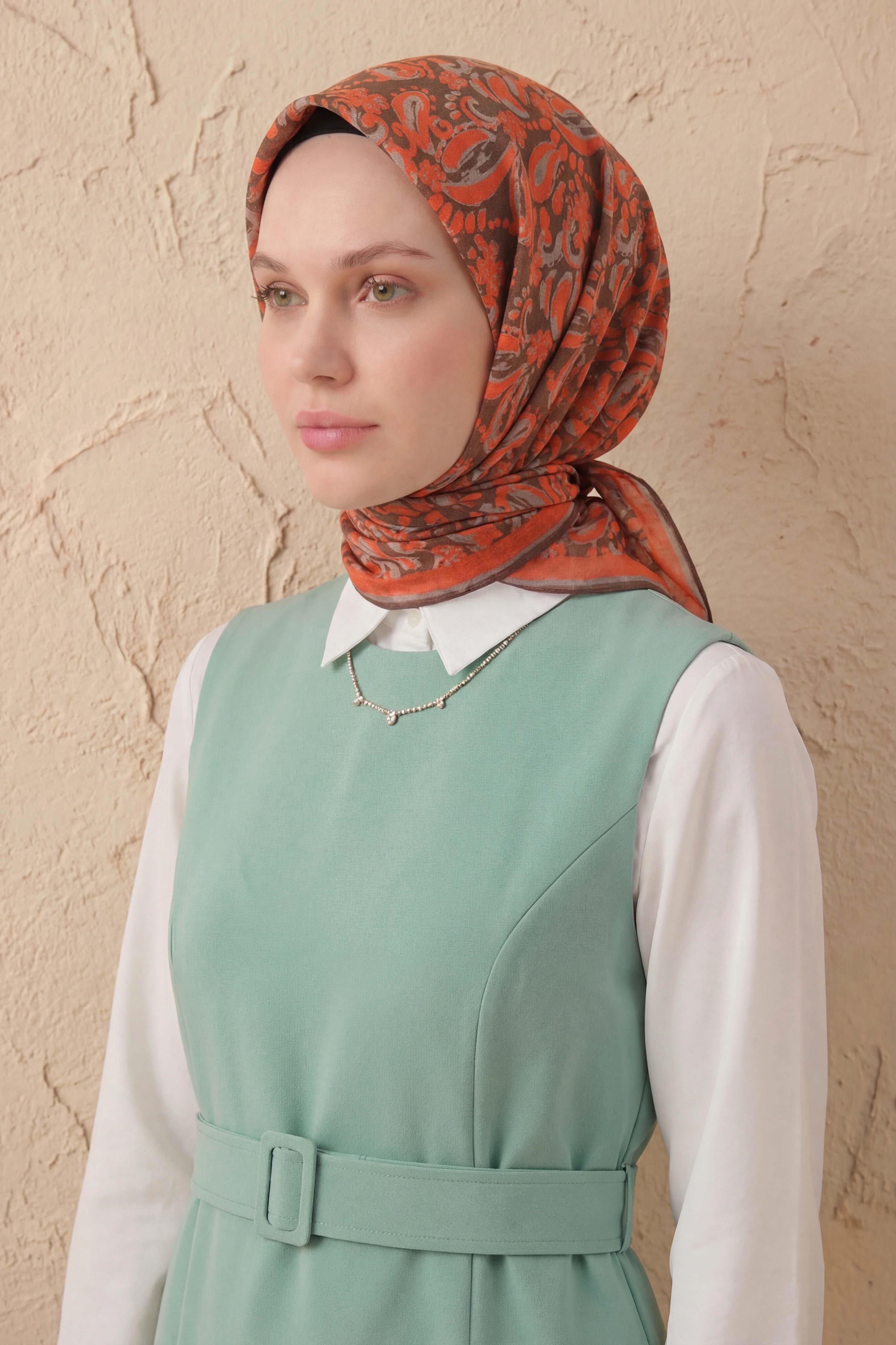 Soft Eşarp Şal Motif Koyu Kahve 90x90