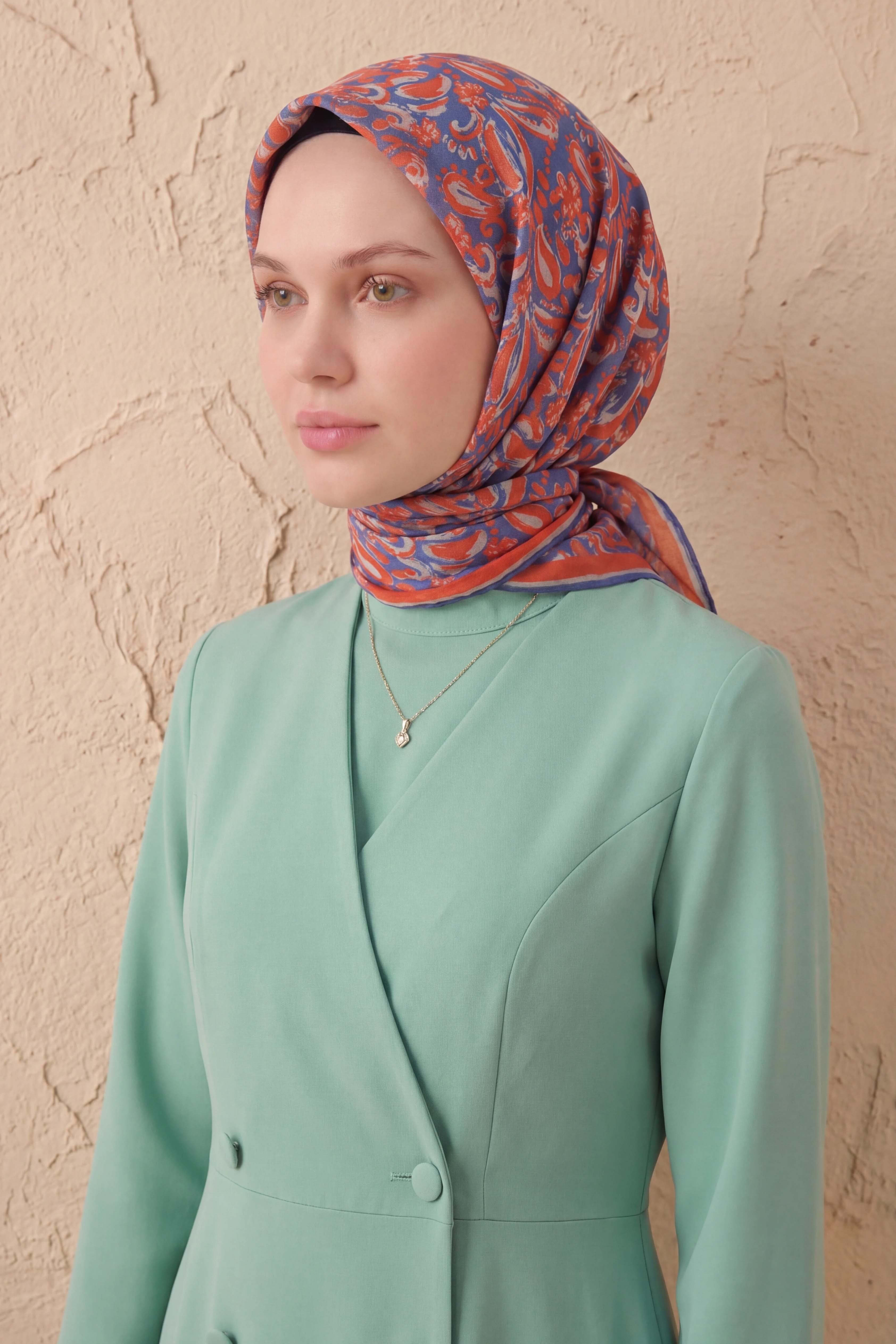 Soft Eşarp Şal Motif Koyu Mavi 90x90