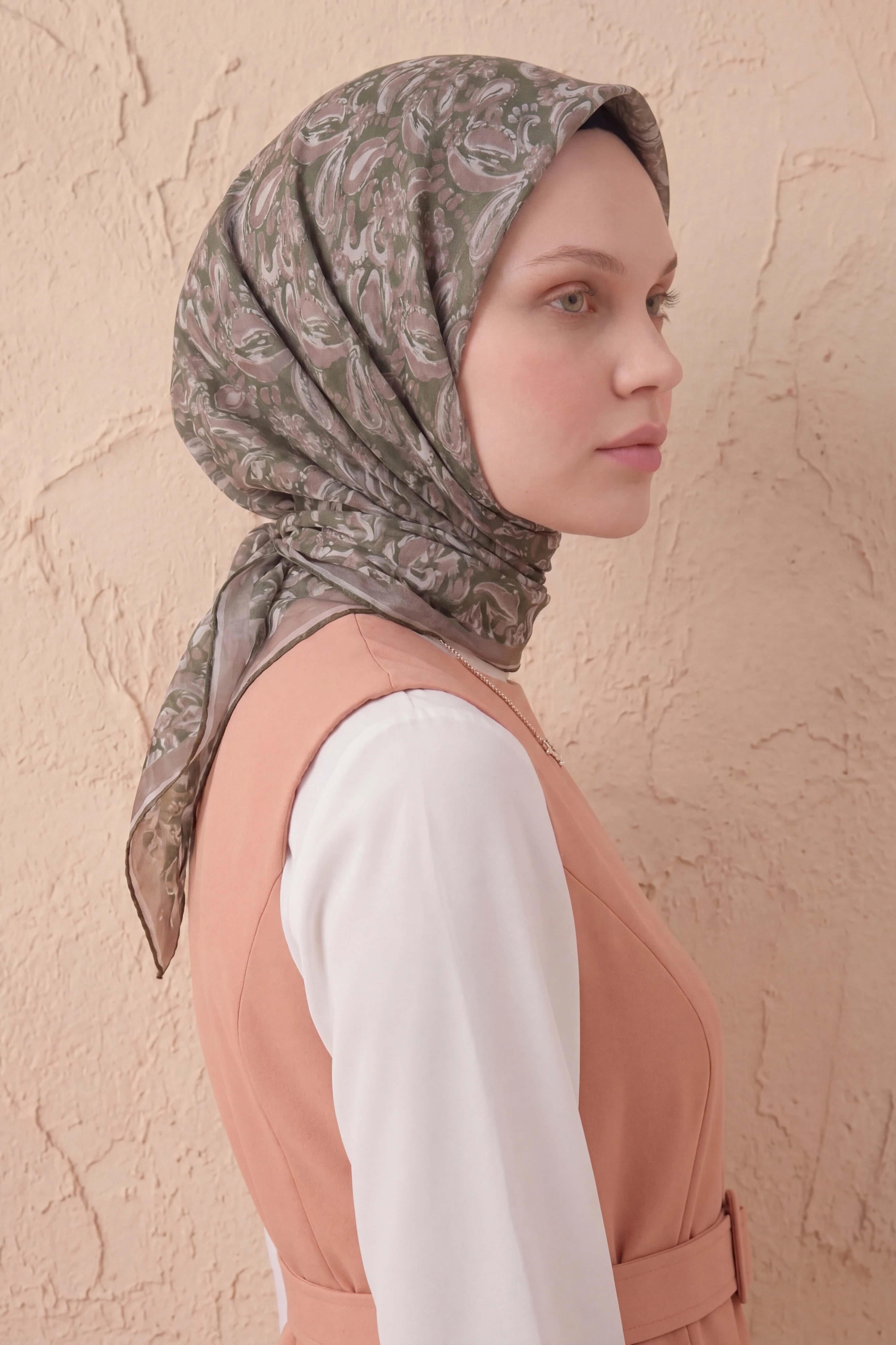 Soft Eşarp Şal Motif Koyu Yeşil 90x90