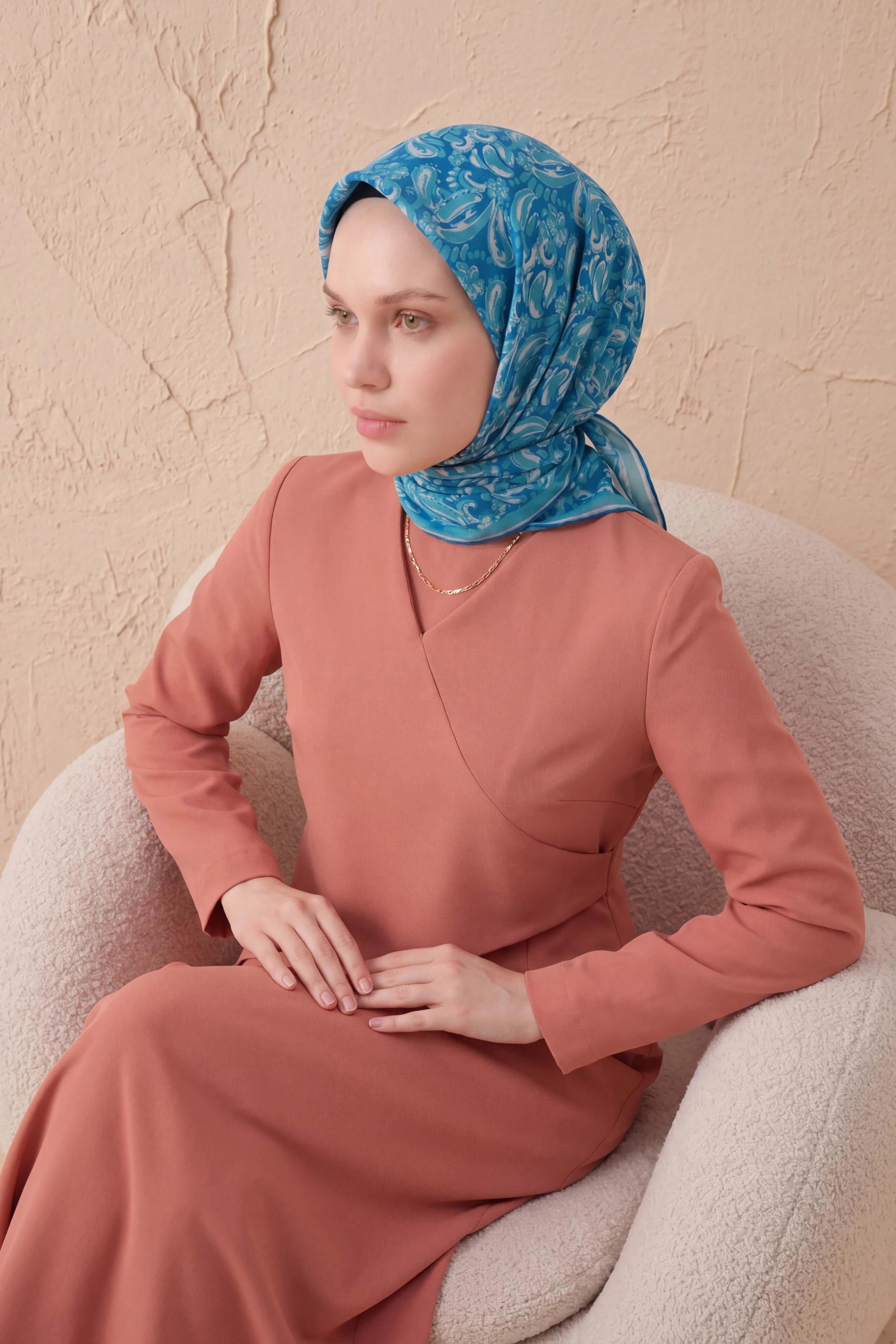 Soft Eşarp Şal Motif Mavi 90x90