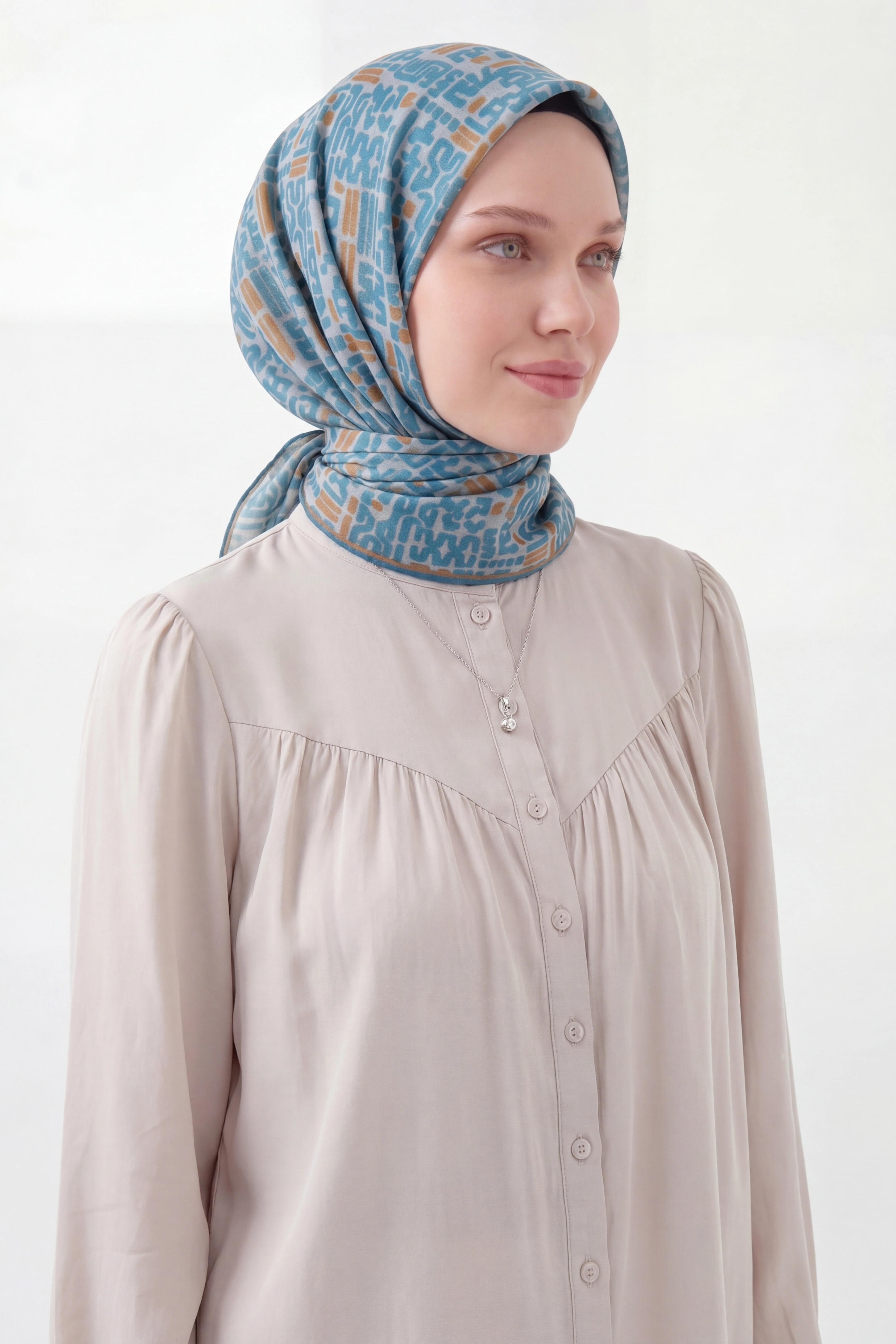 Soft Eşarp Soyut Mavi