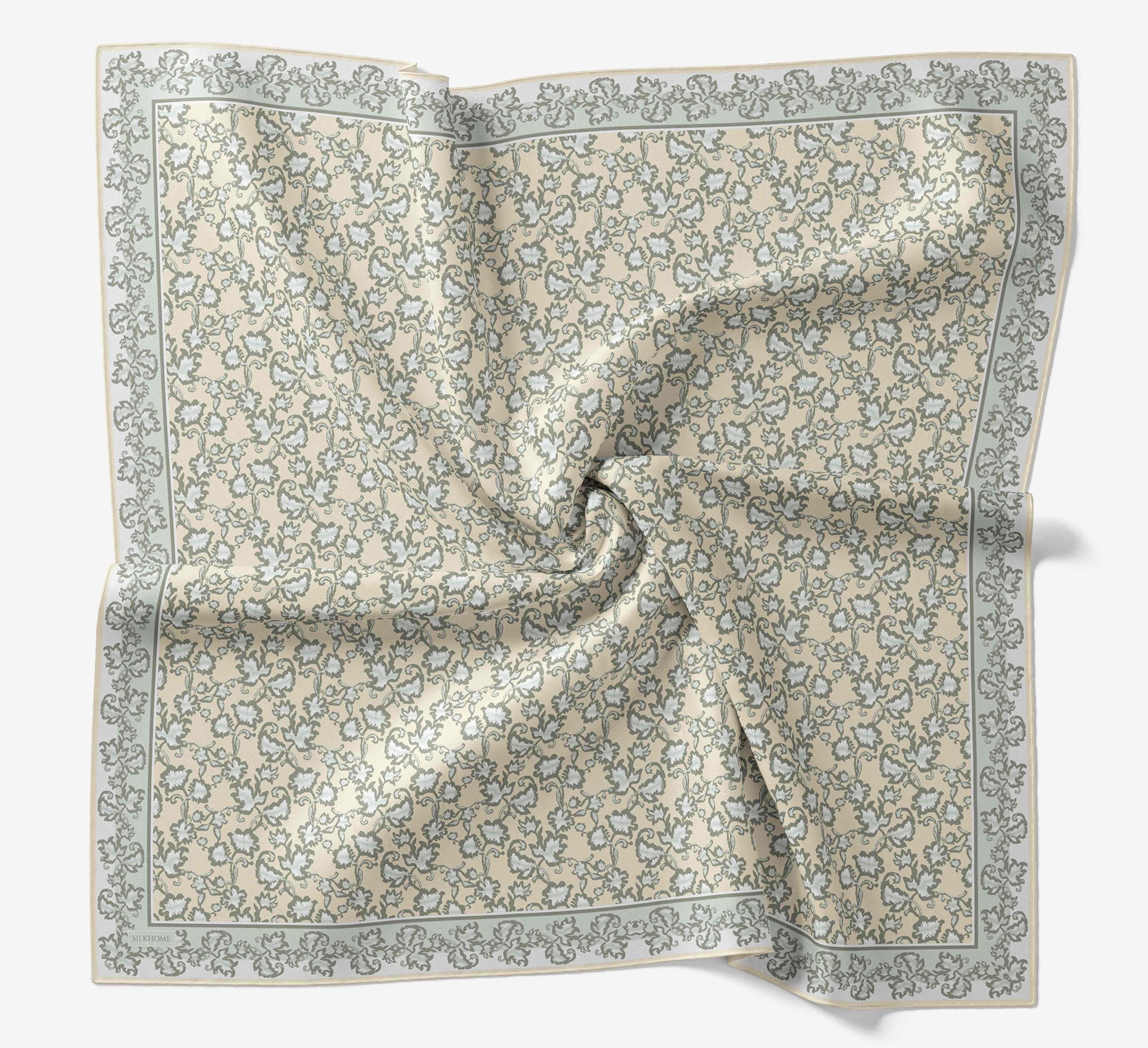 Soft Eşarp Yaprak Desen Krem Rengi 90x90