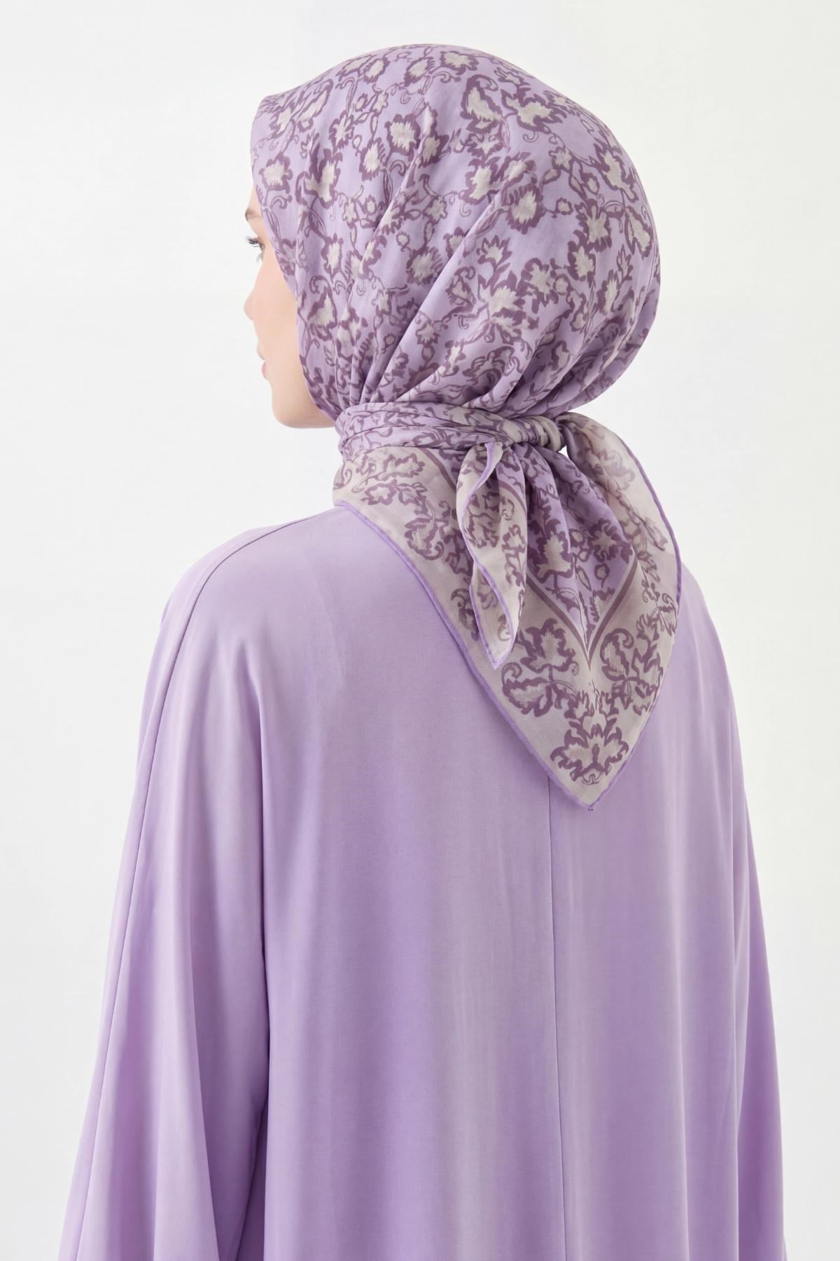 Soft Eşarp Yaprak Desen Lila 90x90
