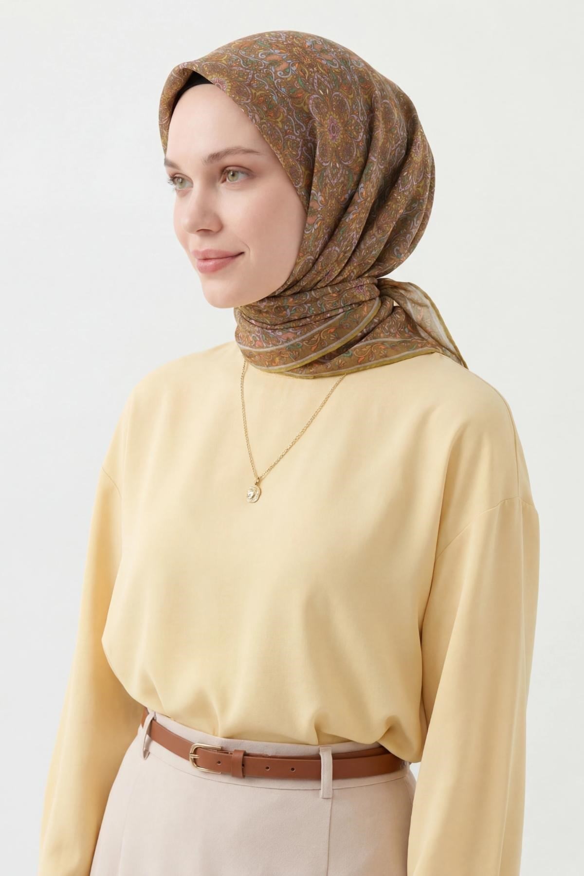 Soft Eşarp Yeşil Kahve 90x90