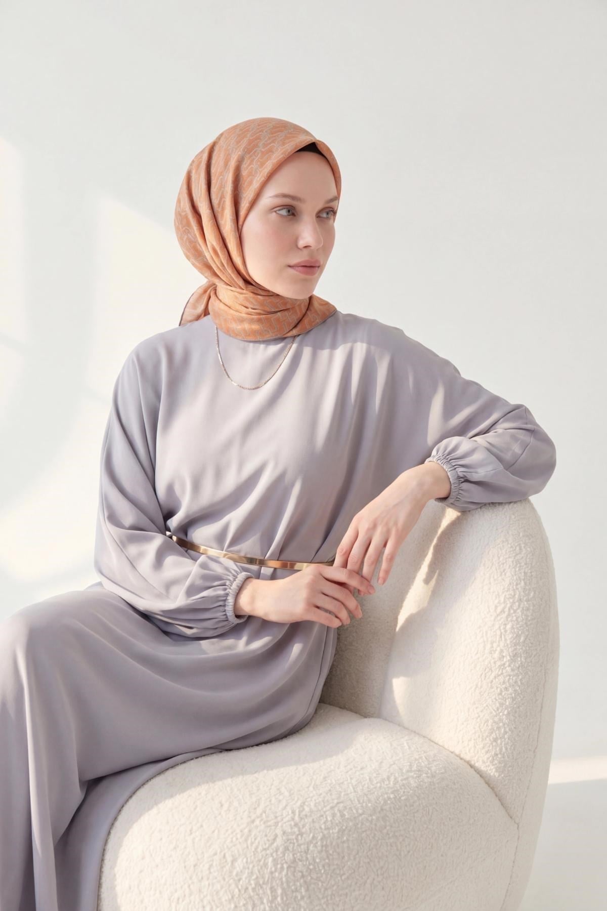 Soft Eşarp Zincir Desen Koyu Turuncu 90x90