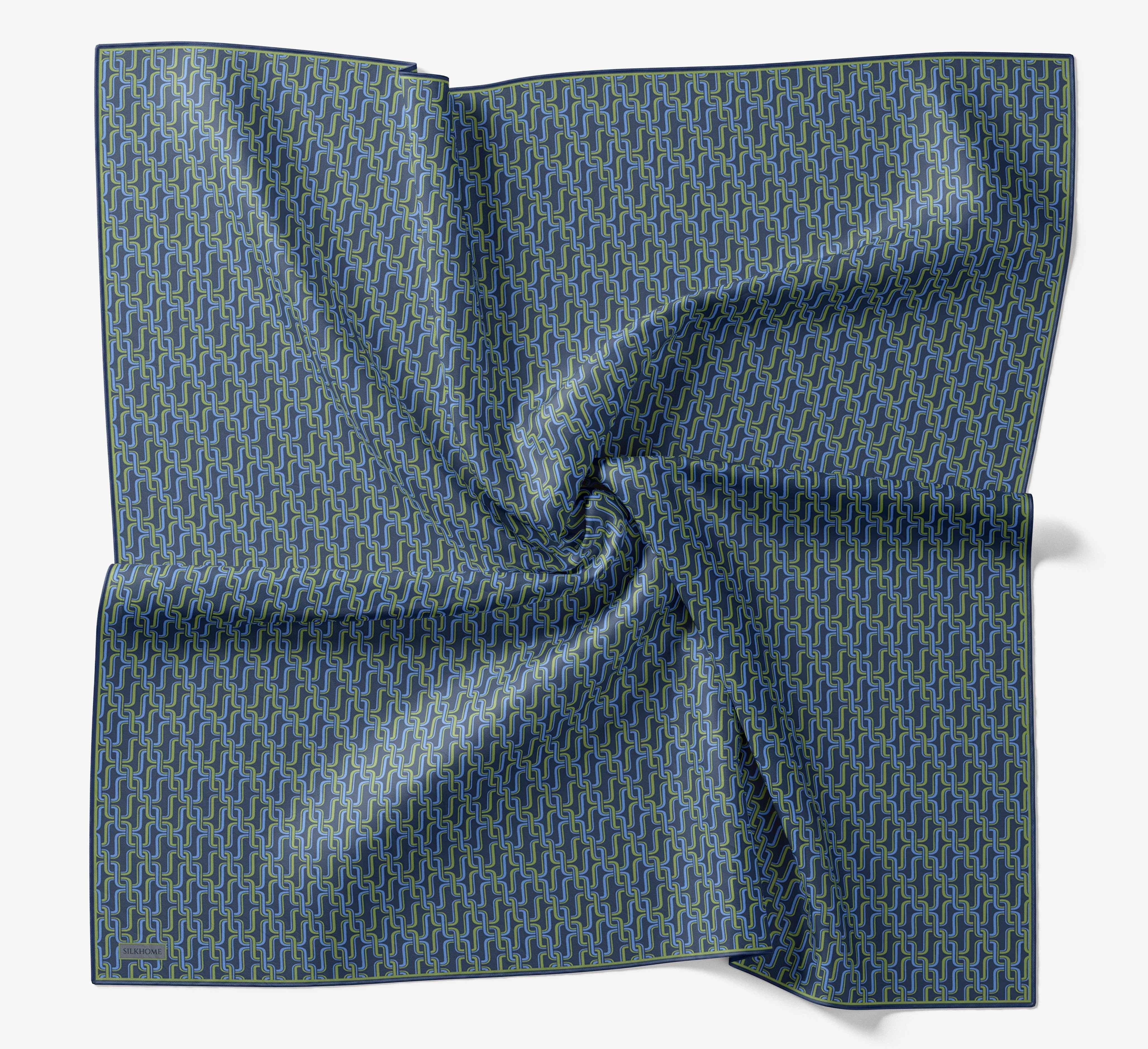 Soft Eşarp Zincir Desen Mavi 90x90