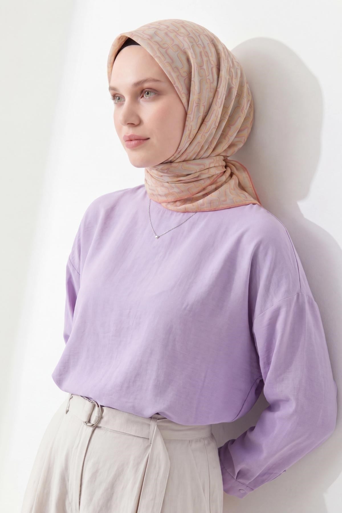 Soft Eşarp Zincir Desen Pudra 90x90