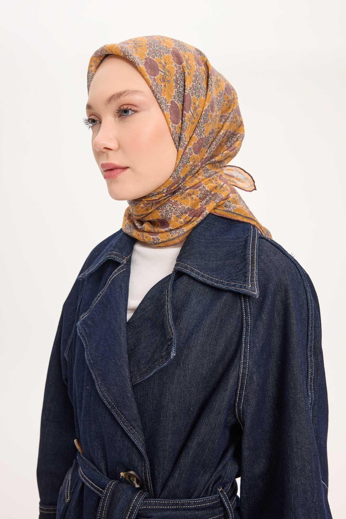 Tencel Monare Eşarp Bahar Desen Bordo 90X90