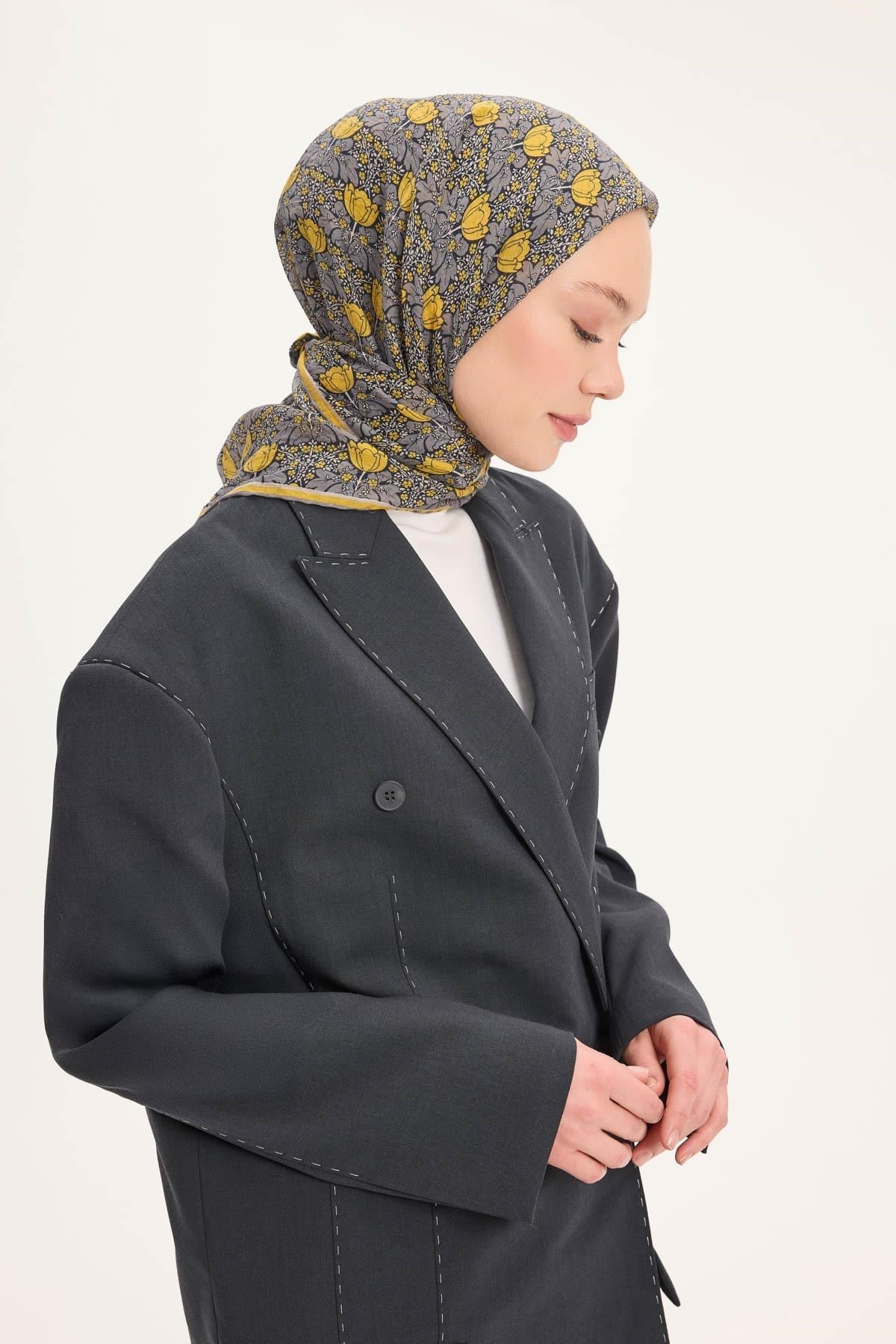 Tencel Monare Eşarp Bahar Desen Sarı 90X90