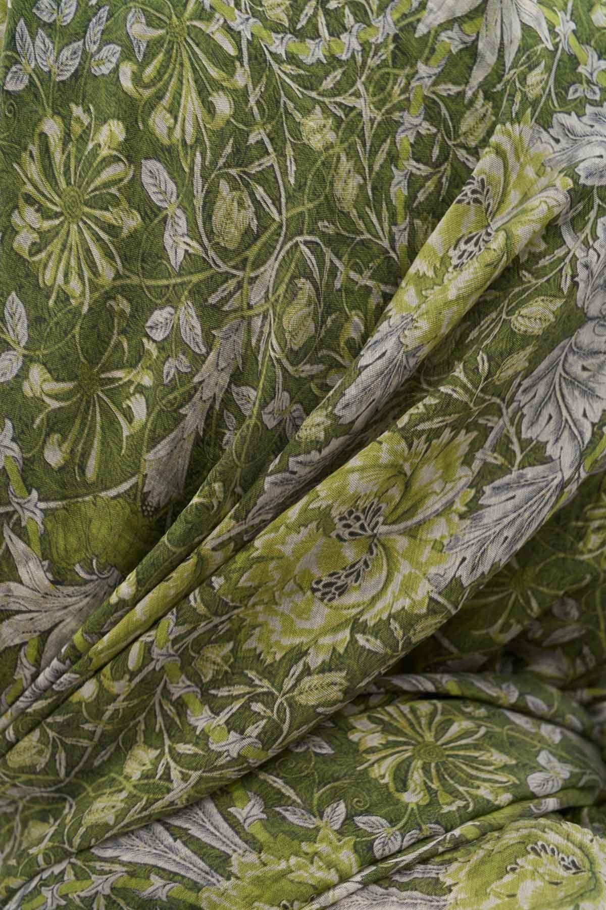 Tencel Monare Eşarp Floral Desen Çimen Yeşili 90X90