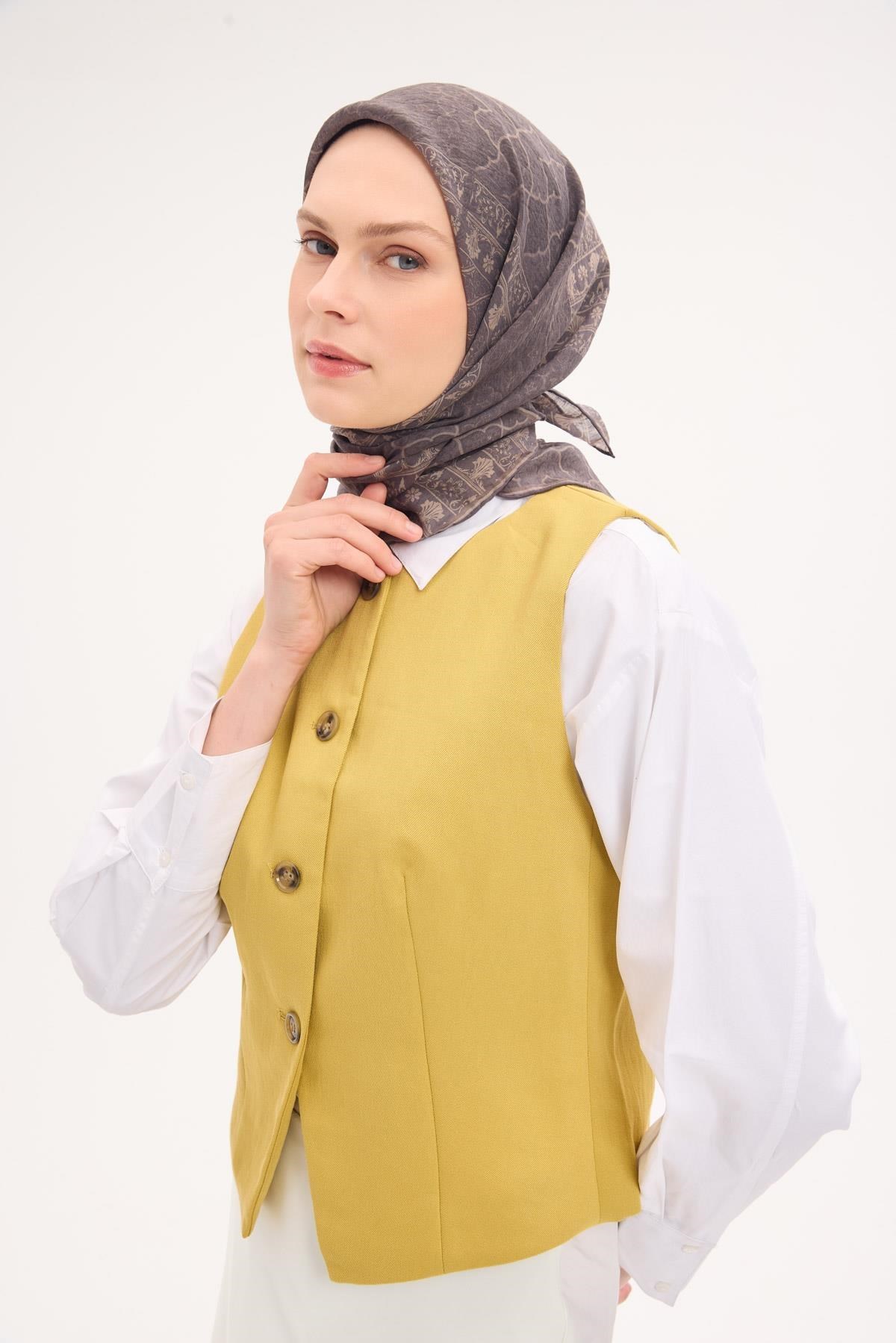 Tencel Monare Eşarp Osmanlı Desen Gri 90X90