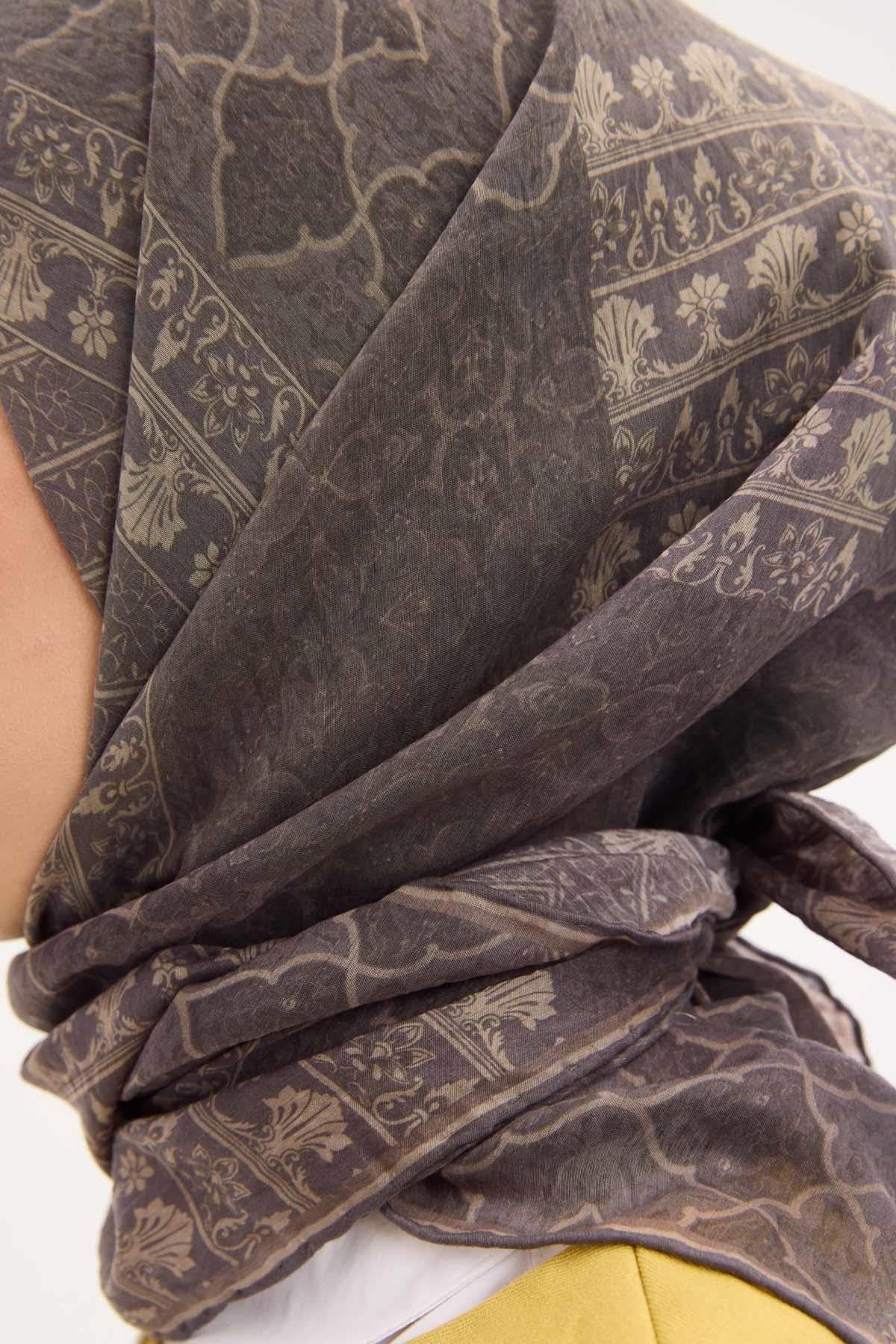Tencel Monare Eşarp Osmanlı Desen Gri 90X90