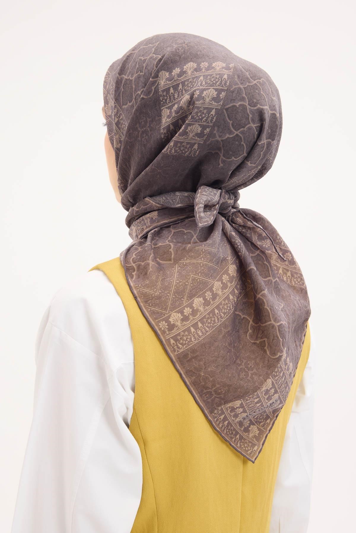 Tencel Monare Eşarp Osmanlı Desen Gri 90X90