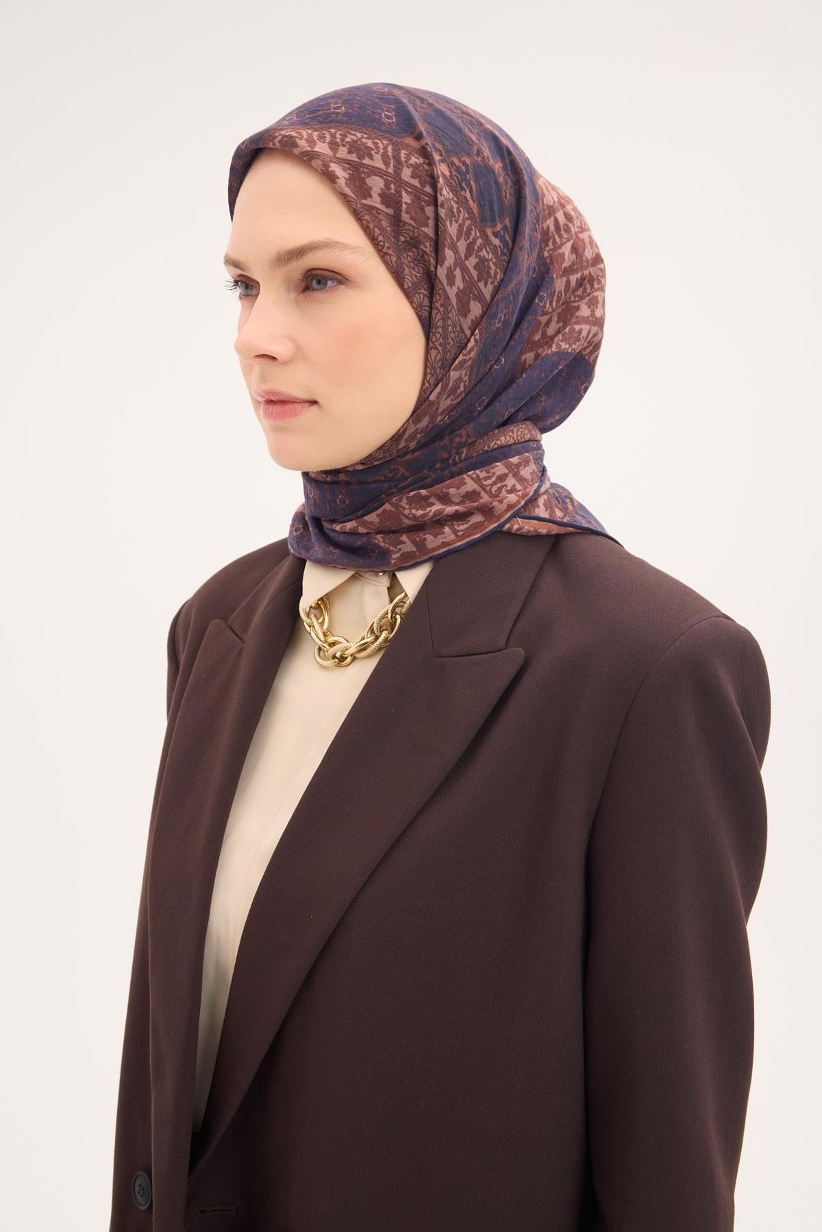 Tencel Monare Eşarp Osmanlı Desen Lacivert 90X90