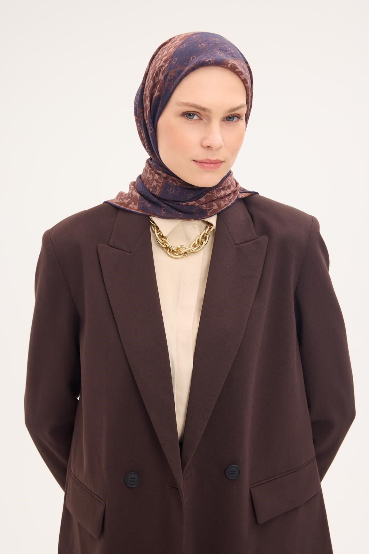 Tencel Monare Eşarp Osmanlı Desen Lacivert 90X90