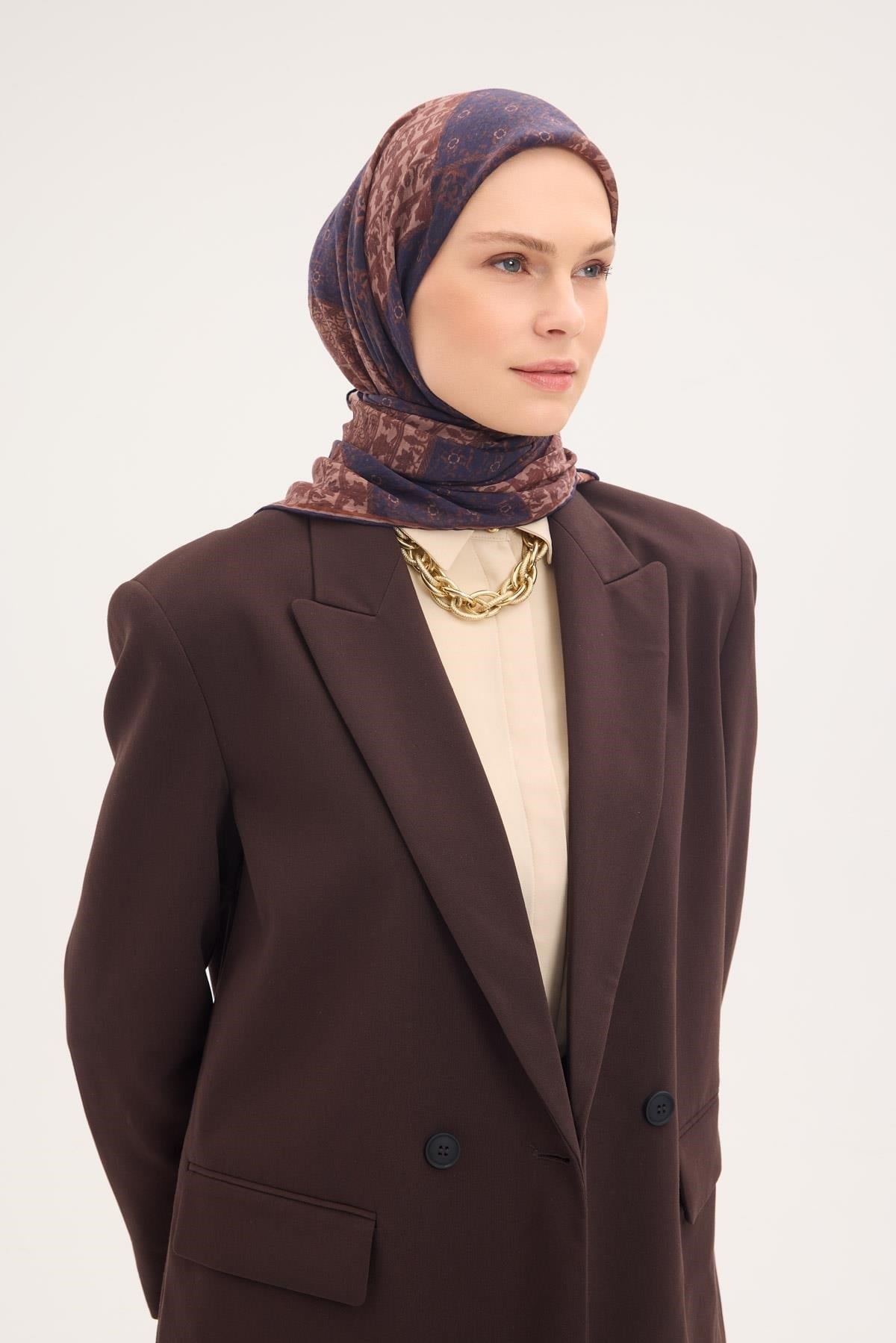 Tencel Monare Eşarp Osmanlı Desen Lacivert 90X90