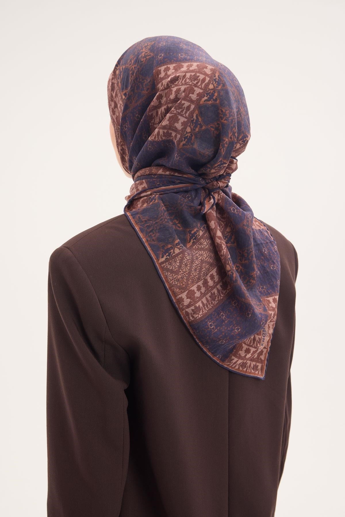 Tencel Monare Eşarp Osmanlı Desen Lacivert 90X90